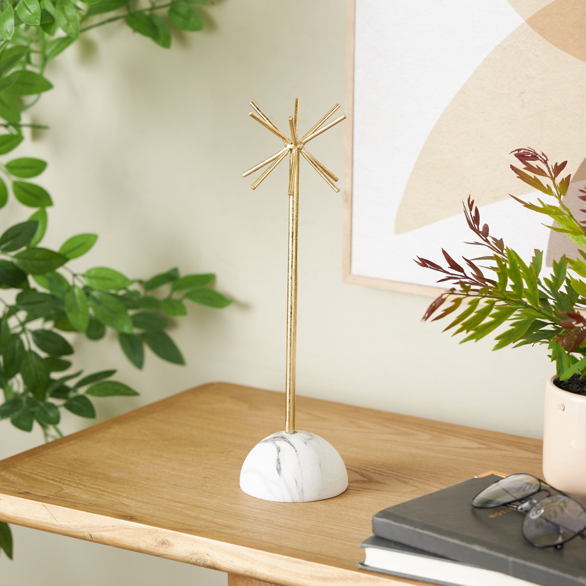 Gold Metal 12 Slot Display Jewelry Stand with White Base