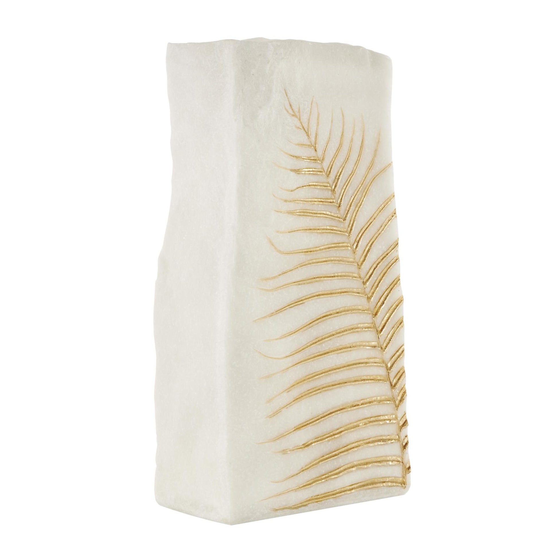 Leaf White Polystone Decorative Vase with Gold Leaf Imprint
