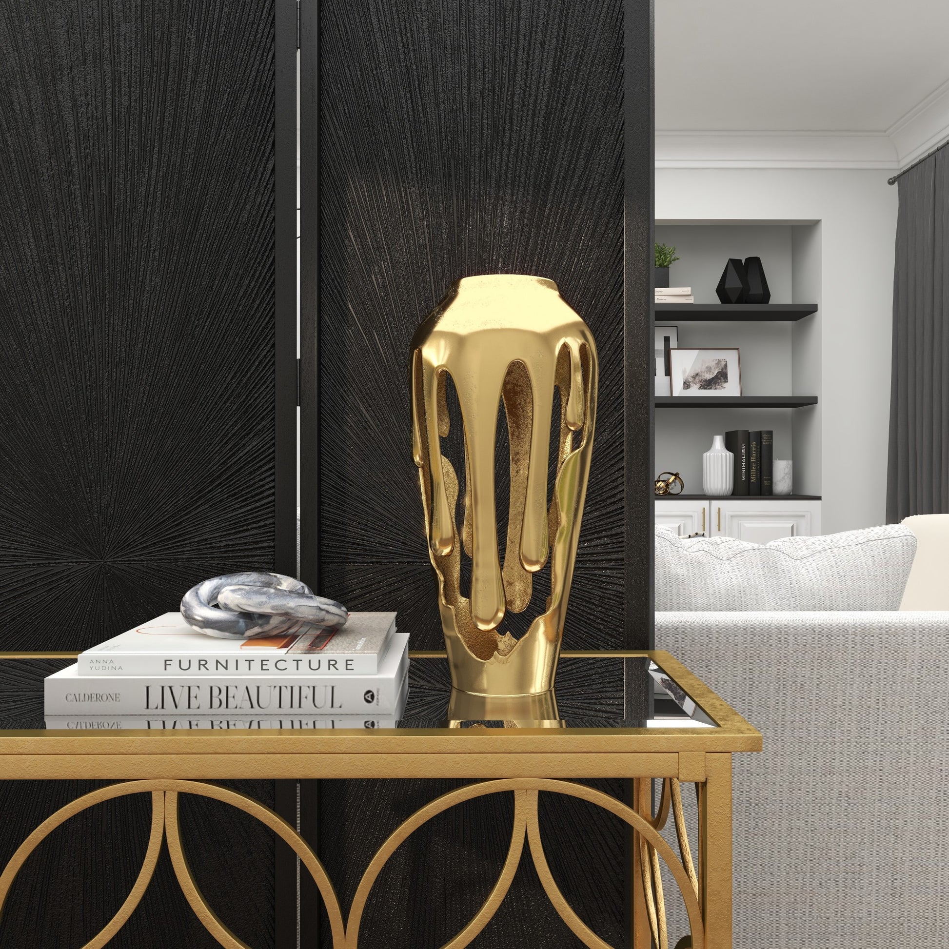 Abstract Aluminum Metal Drip Decorative Vase with Melting Designed Body