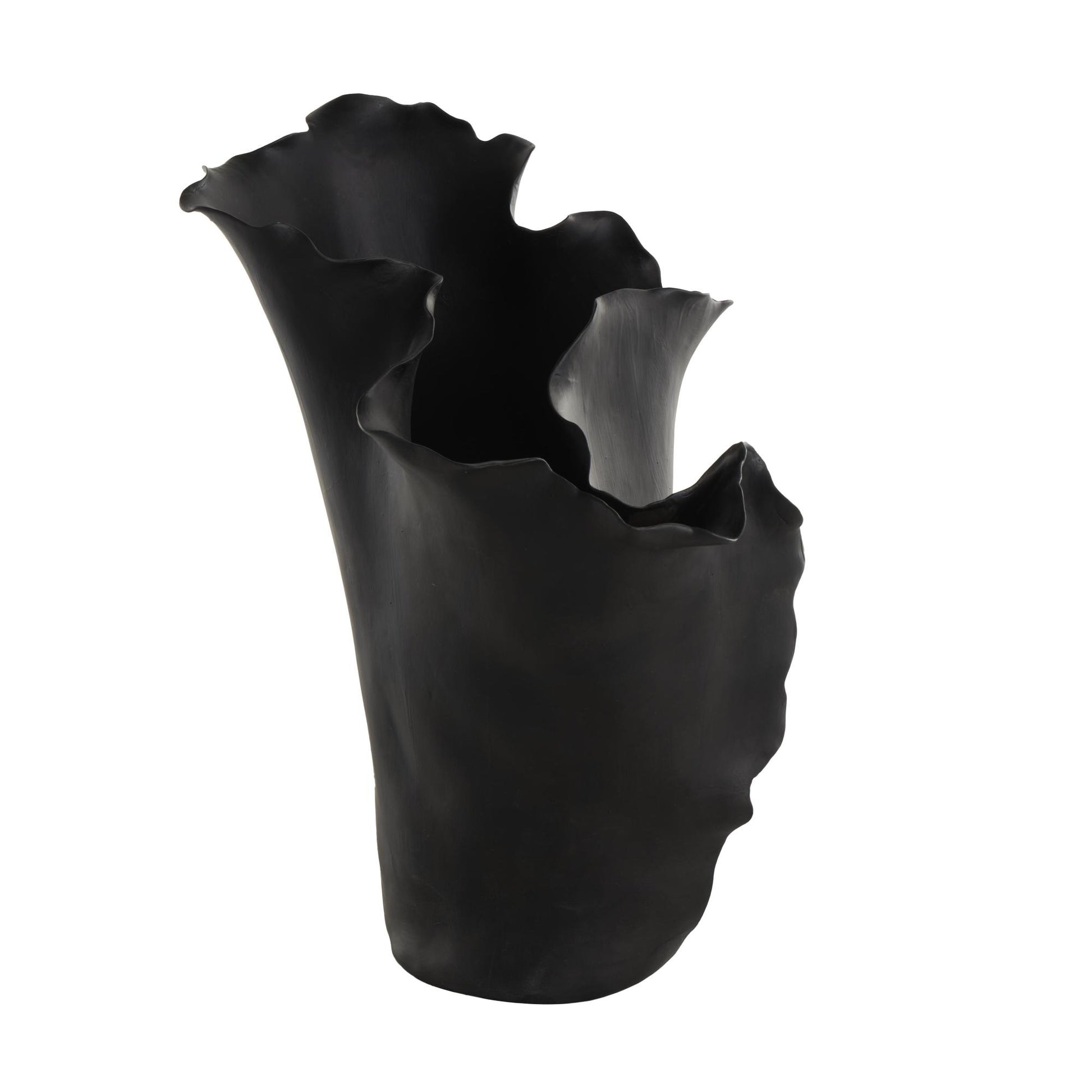 Abstract Ceramic Floral Inspired Decorative Vase with Wavy Folded Rim