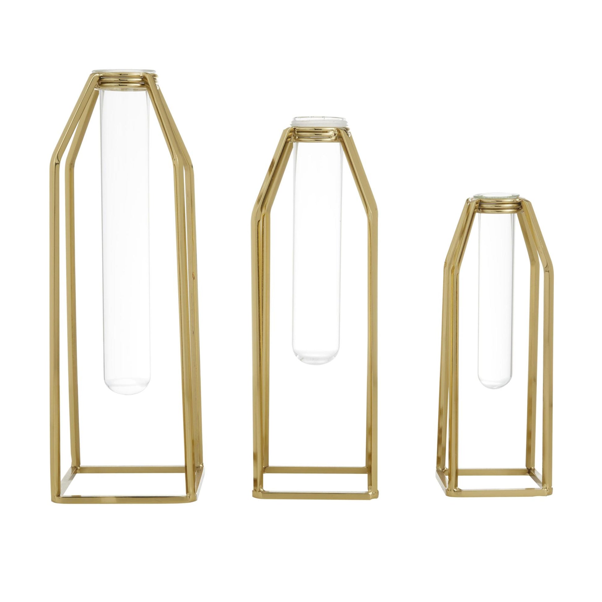 CosmoLiving by Cosmopolitan Set of 3 Gold Stainless Steel Metal Test Tube Decorative Vase