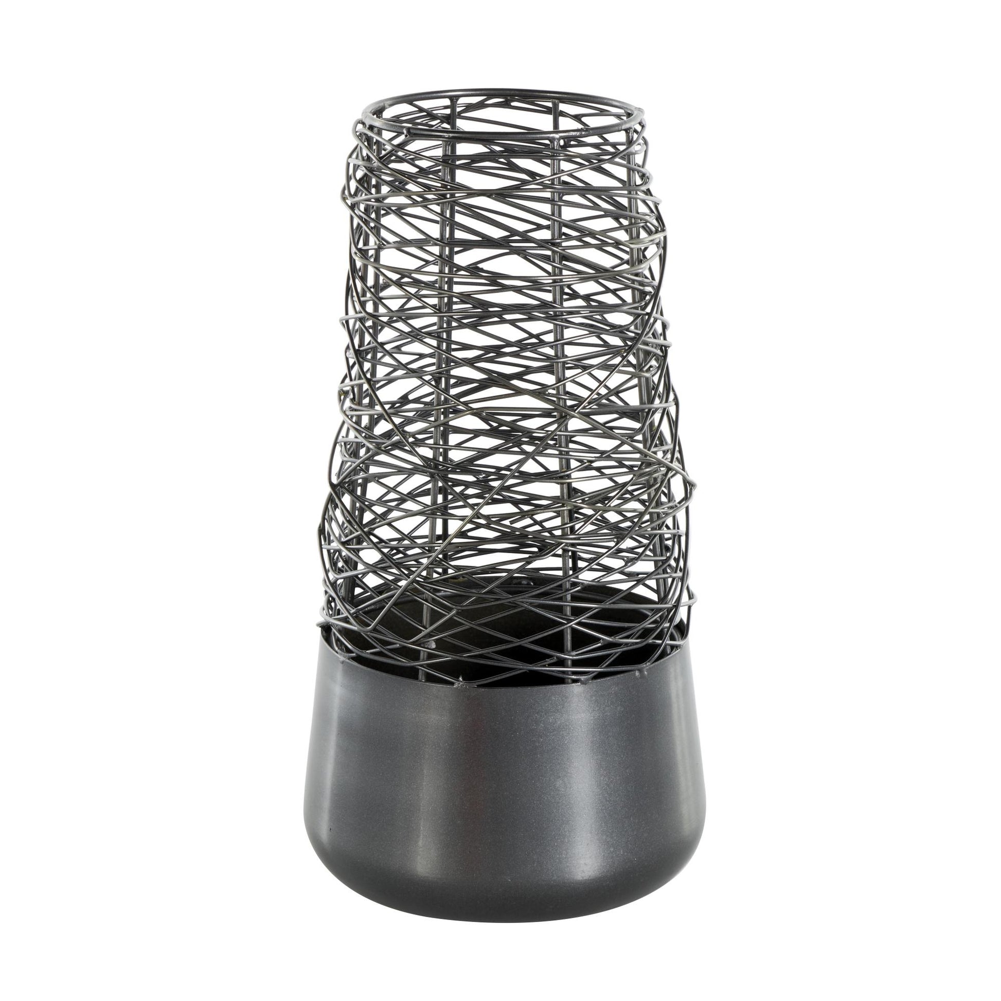 Abstract Black Metal Intertwined Wire Decorative Vase with Solid Matte Base