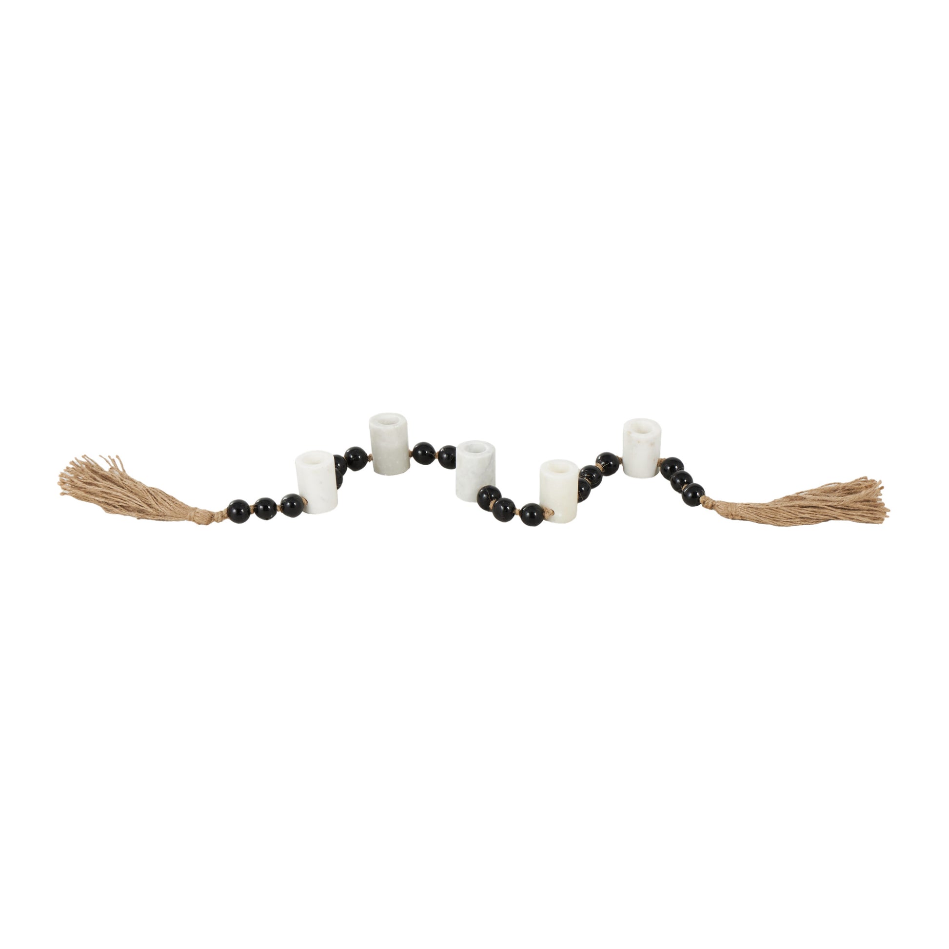 Mango Wood Garland Decorative Candle Holder with Tassel