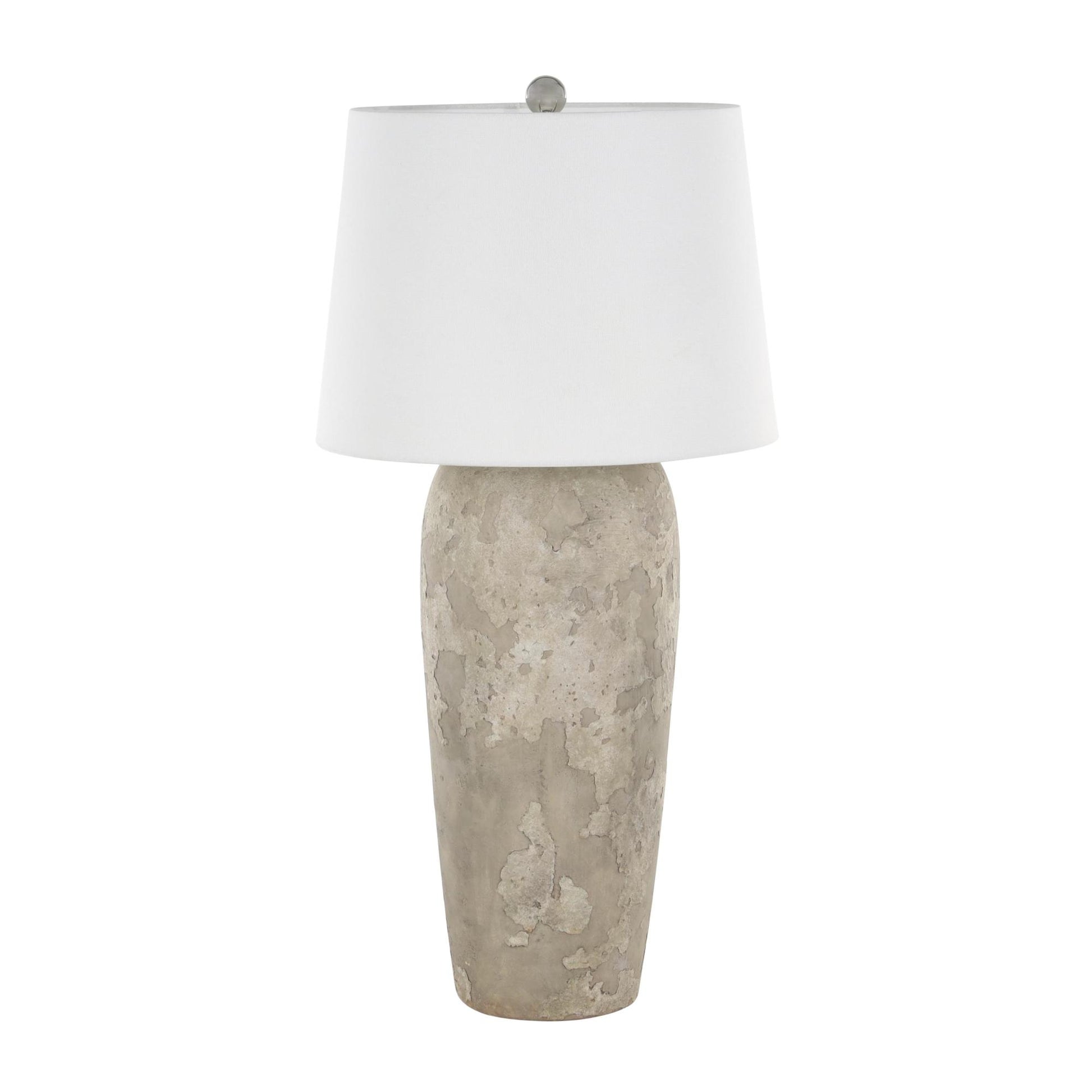 Ceramic Tall Distressed Antique Style Textured Room Table Lamp with Cream Linen Shade 17" x 17" x 35"