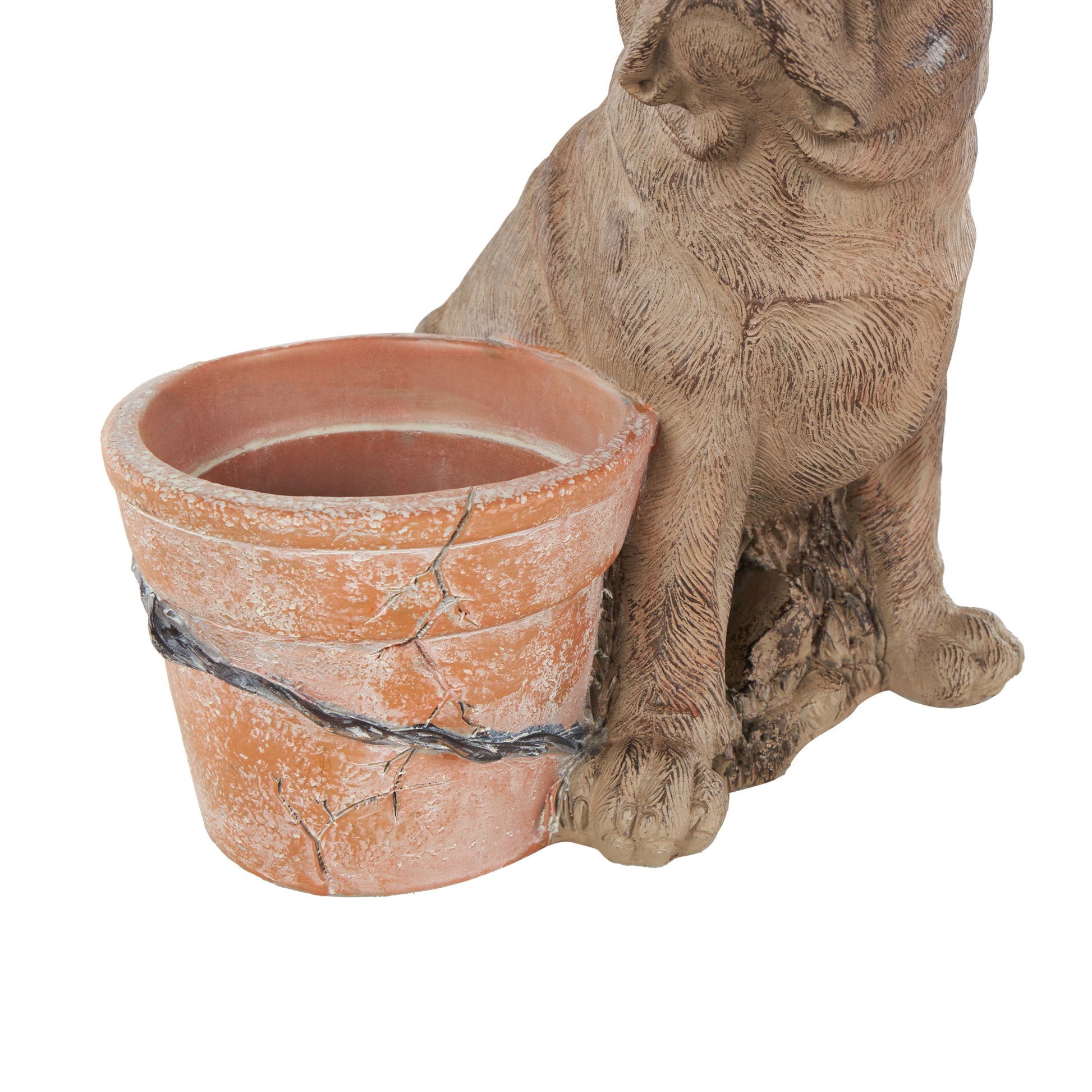 Dog Brown Resin Textured Indoor Outdoor Planter with Antique Pot