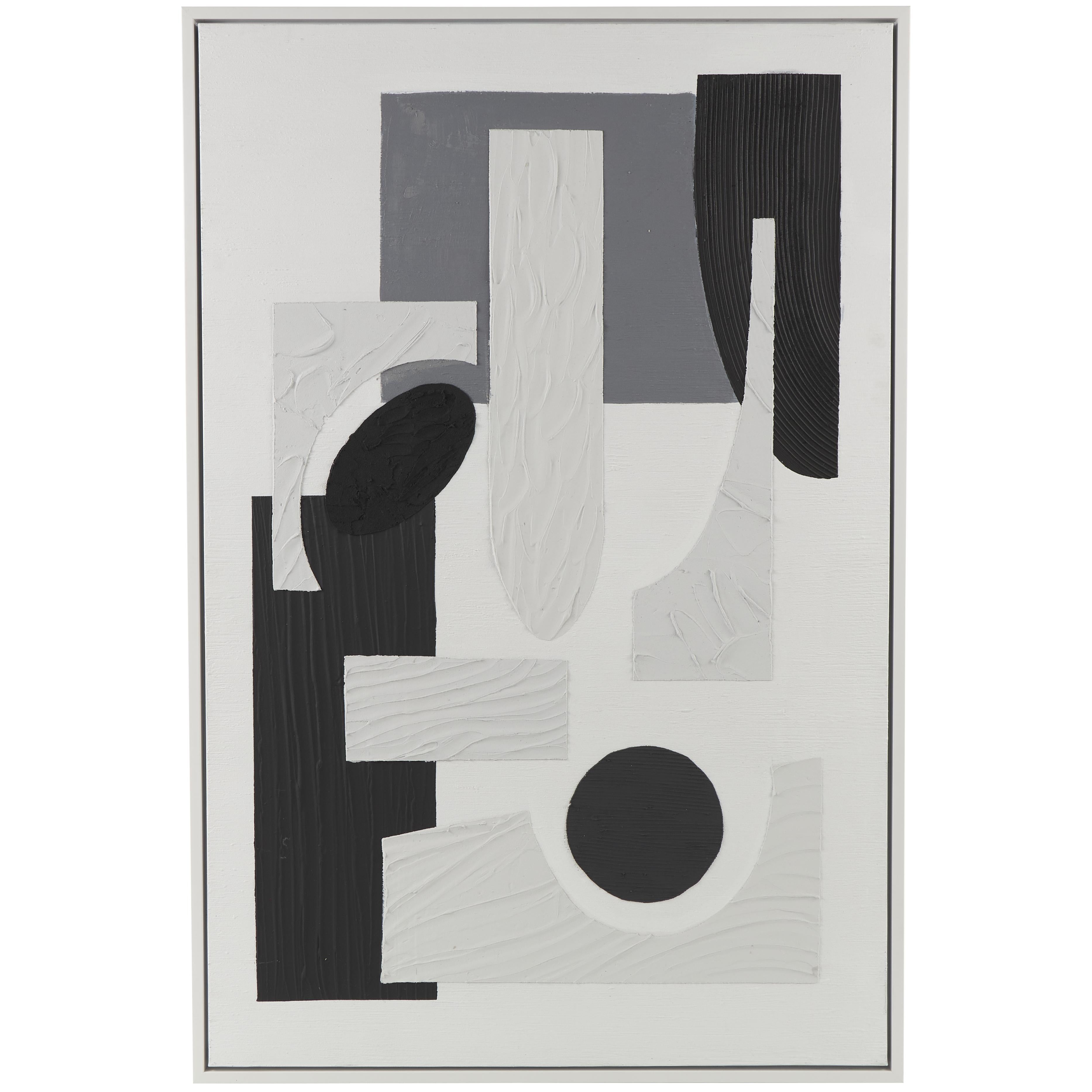 Geometric Canvas Textured Living Room Framed Wall Art with Various Shapes and White Accents