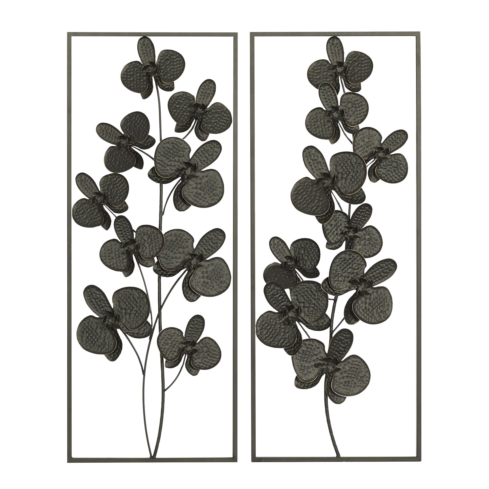 Set of 2 Floral Metal Orchid Home Wall Decor with Black Metal Stand
