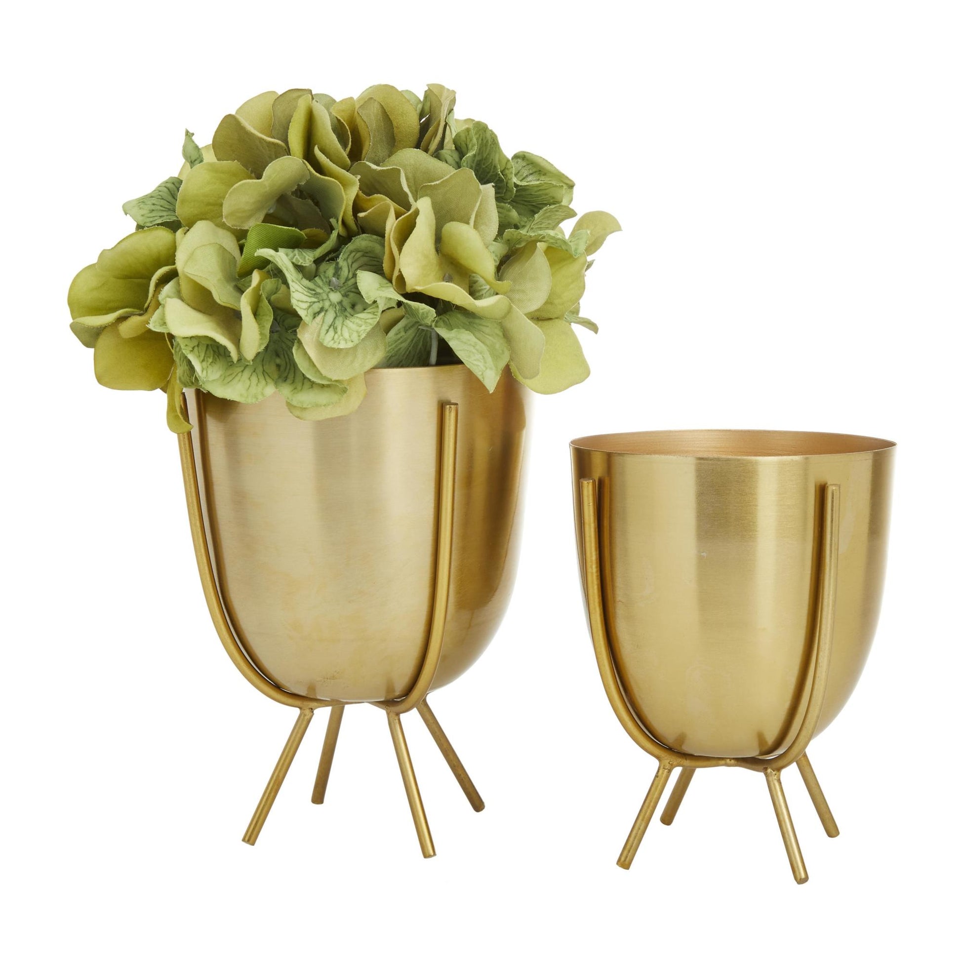 CosmoLiving by Cosmopolitan Set of 2 Gold Metal Small Indoor Outdoor Planter with Removable Stand
