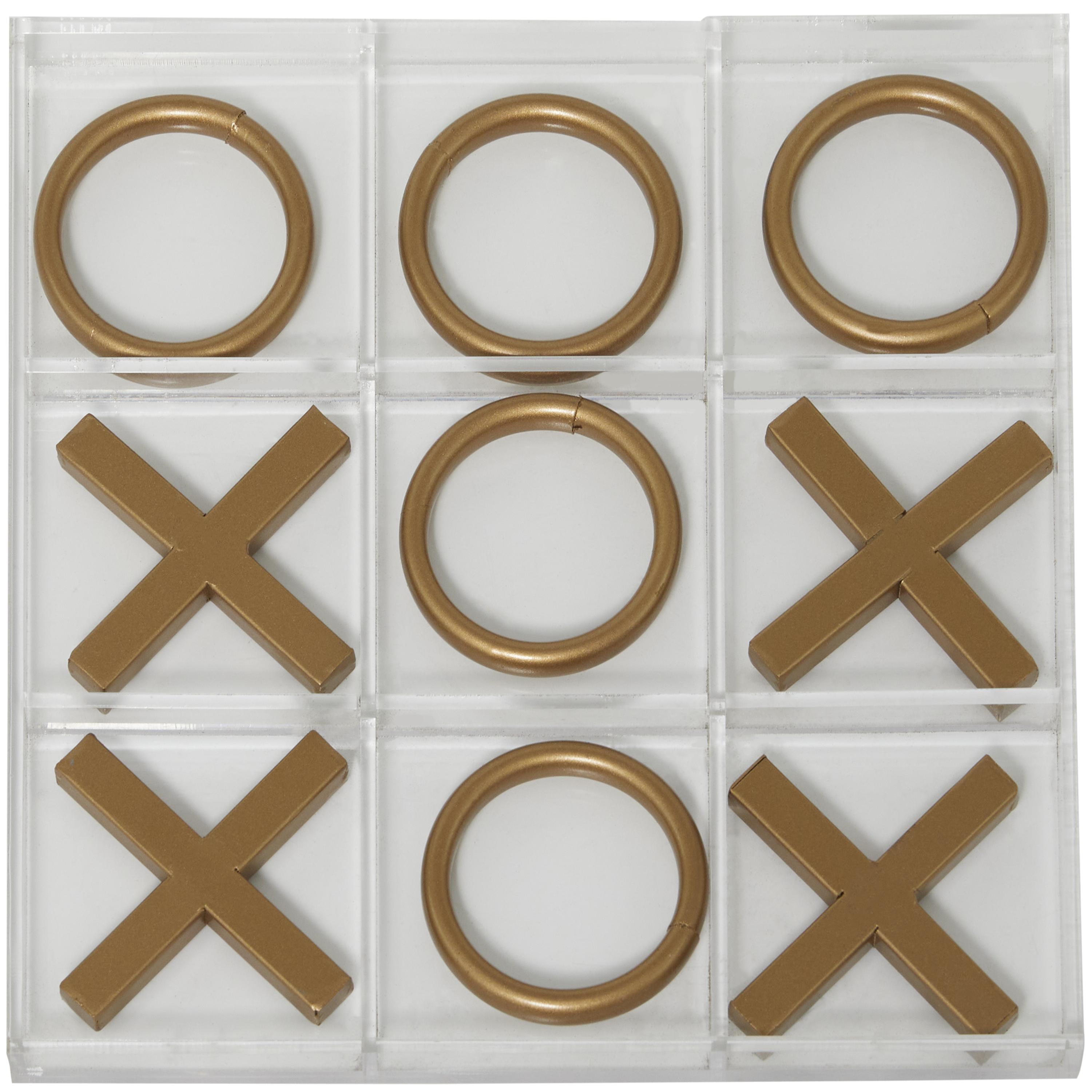 Tic Tac Toe Acrylic Plastic Home Decor Game Set with Gold Pieces 12" x 12" x 1"