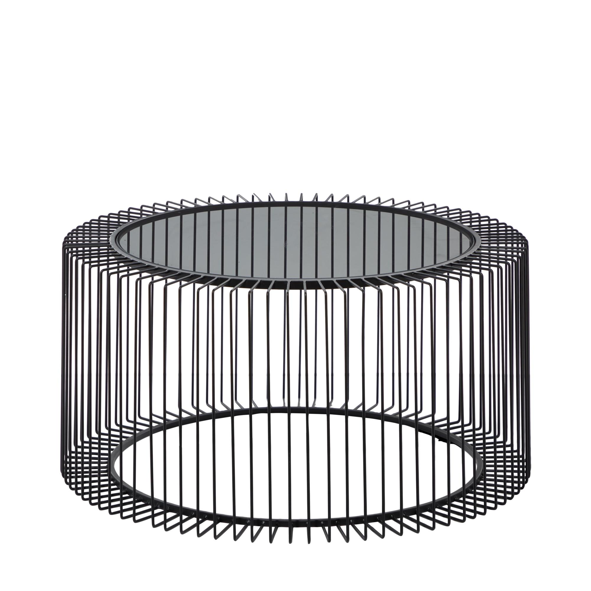 Black Metal Open Wire Frame Living Room Coffee Table with Shaded Glass Top