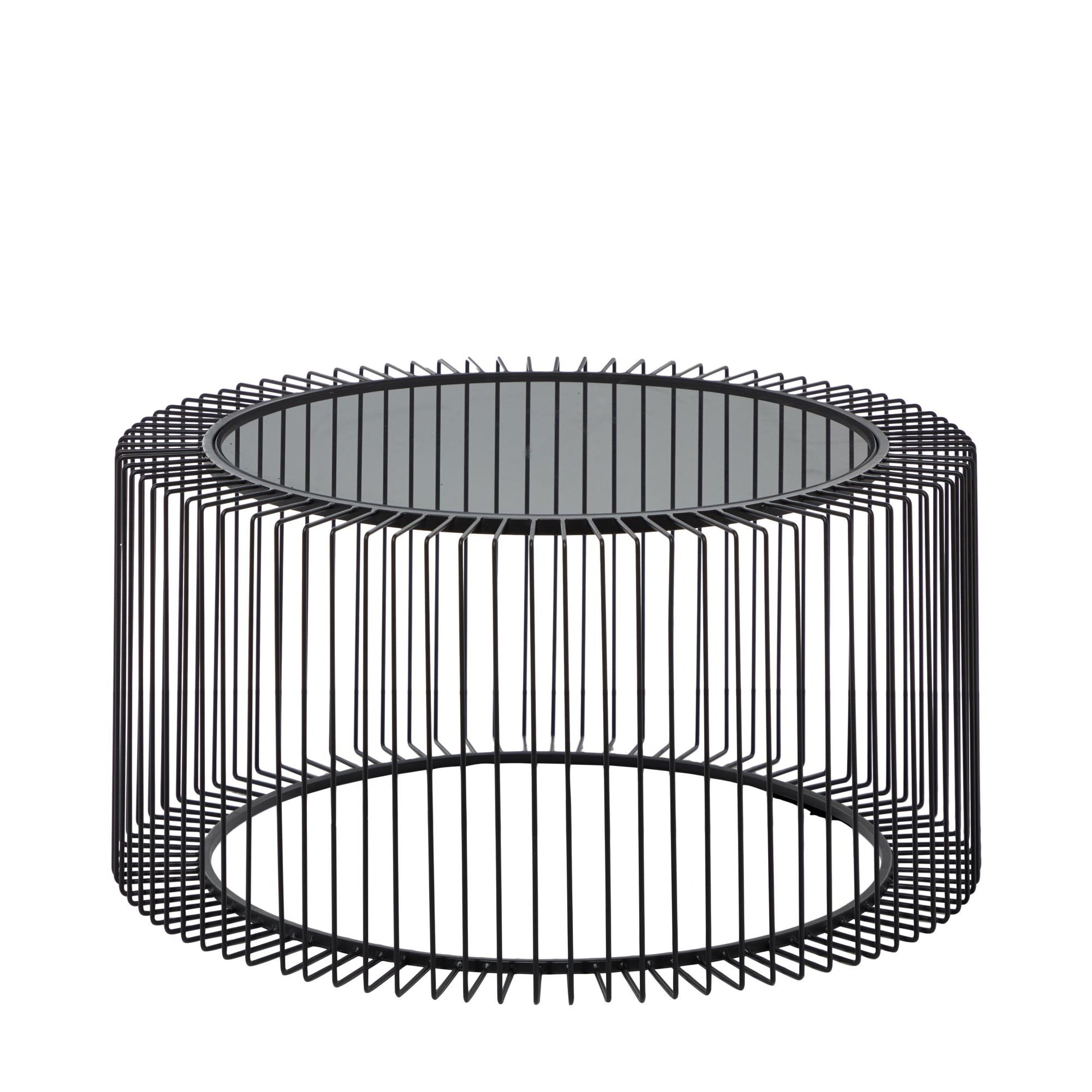 Black Metal Open Wire Frame Living Room Coffee Table with Shaded Glass Top