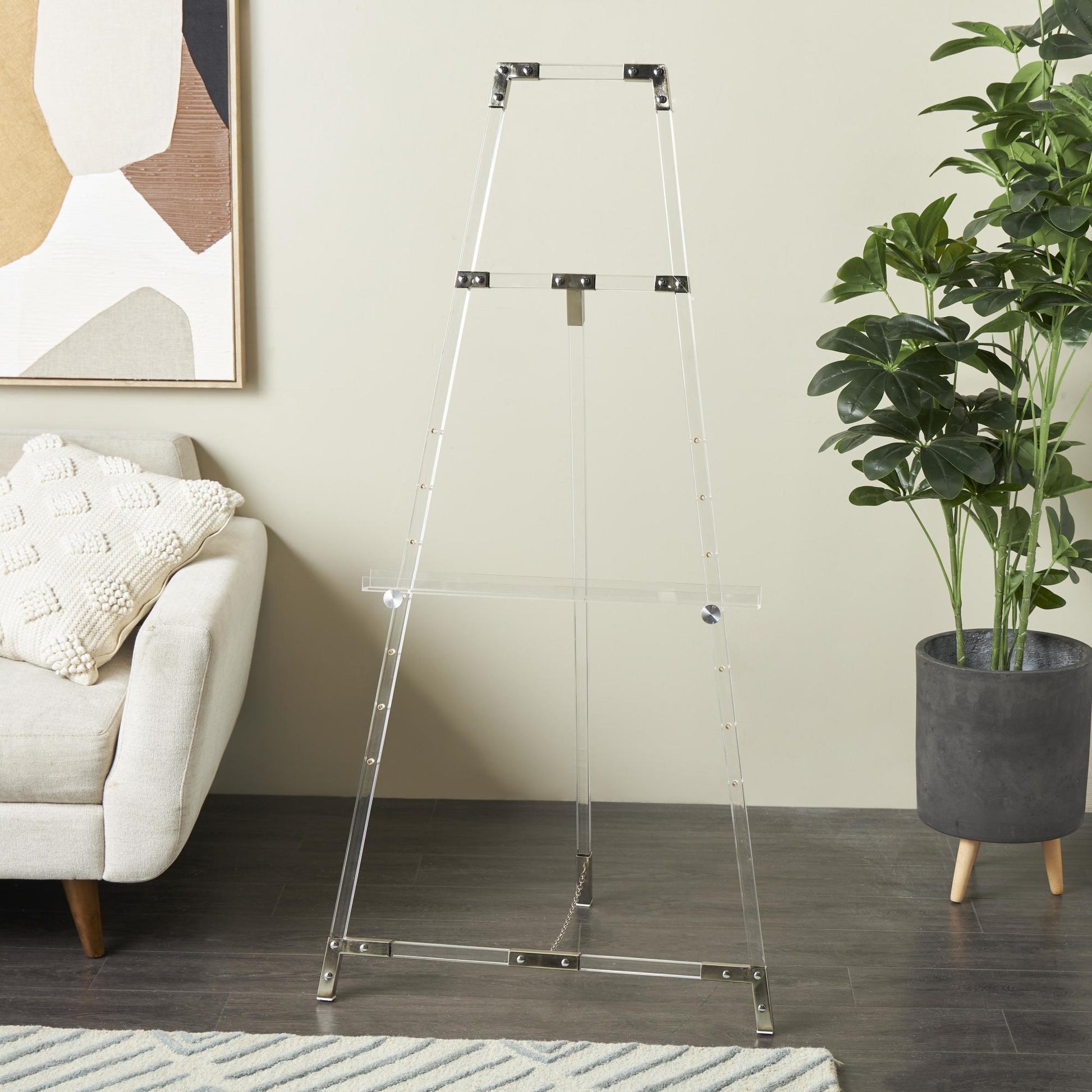 Acrylic Plastic Adjustable 7 Tier Display Easel with Gold Accents and Chain Support 24" x 20" x 57"