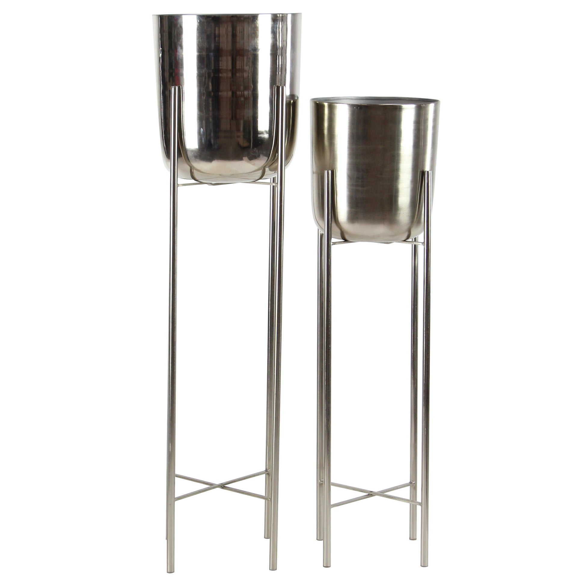 CosmoLiving by Cosmopolitan Set of 2 Metal Tall Dome Indoor Outdoor Planter with Removable Stand