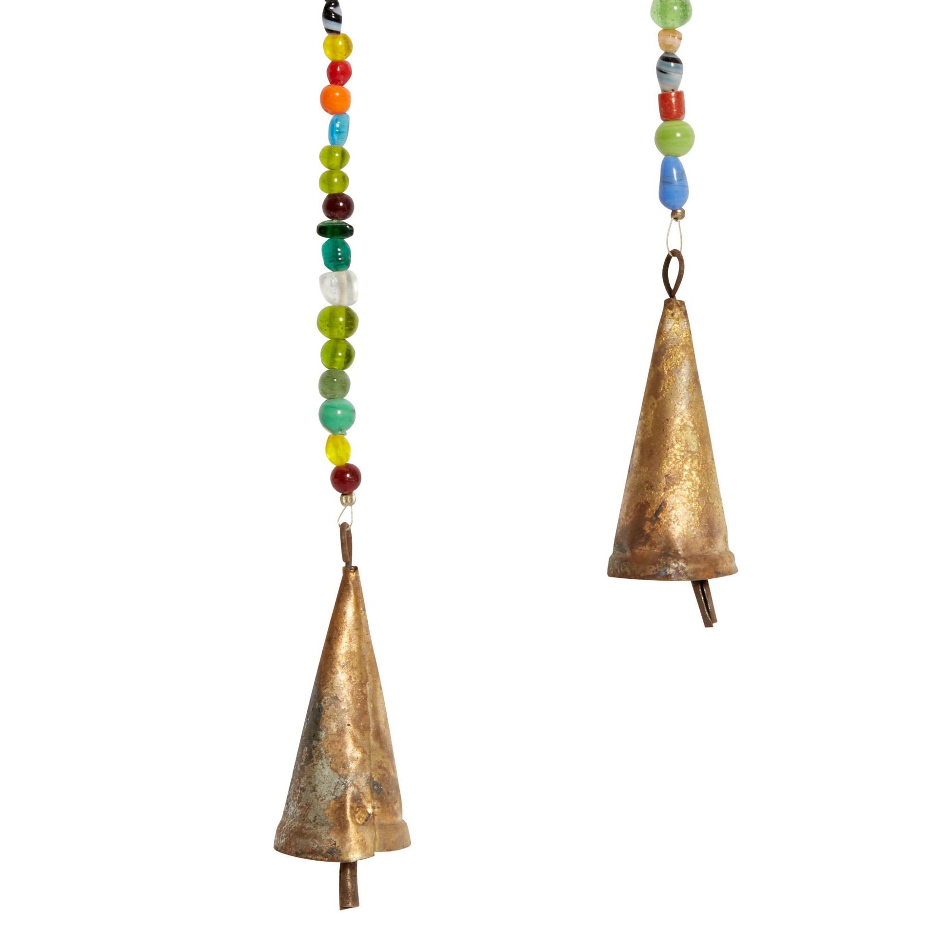 Floral Brown Mango Wood Handmade Lotus Indoor Outdoor Windchime with Glass Beads and Cone Bells