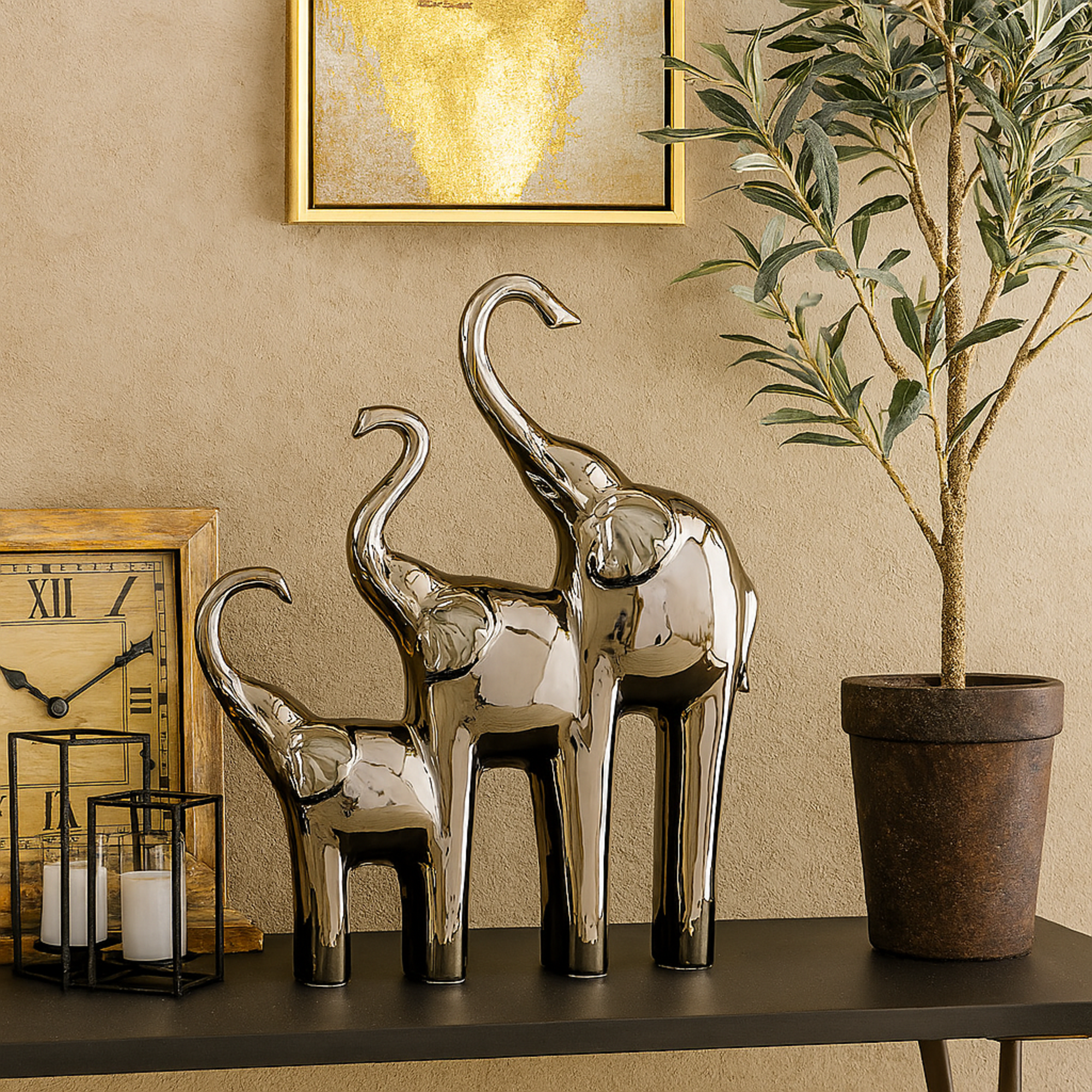 Elephant Silver Ceramic Decorative Sculpture