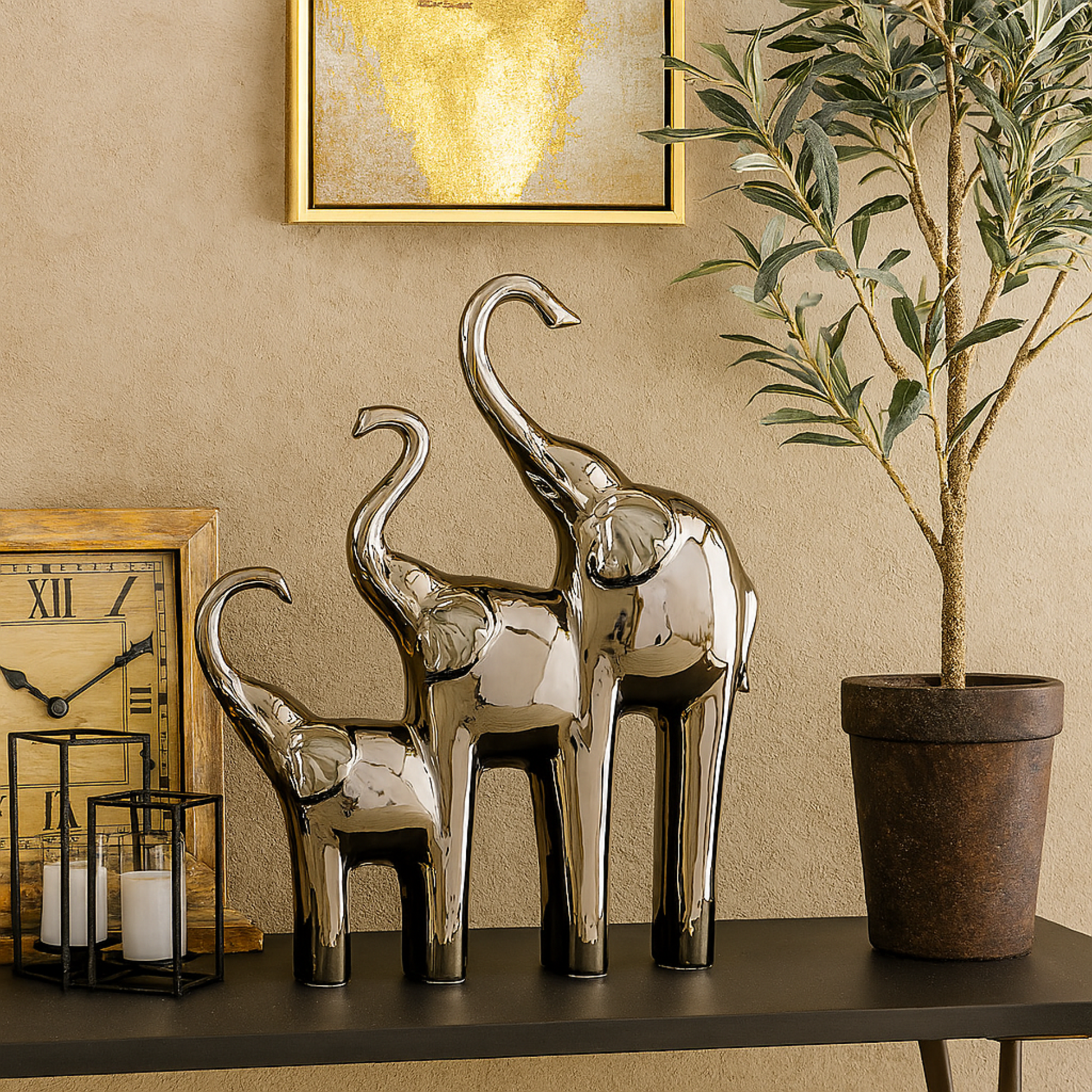 Elephant Silver Ceramic Decorative Sculpture