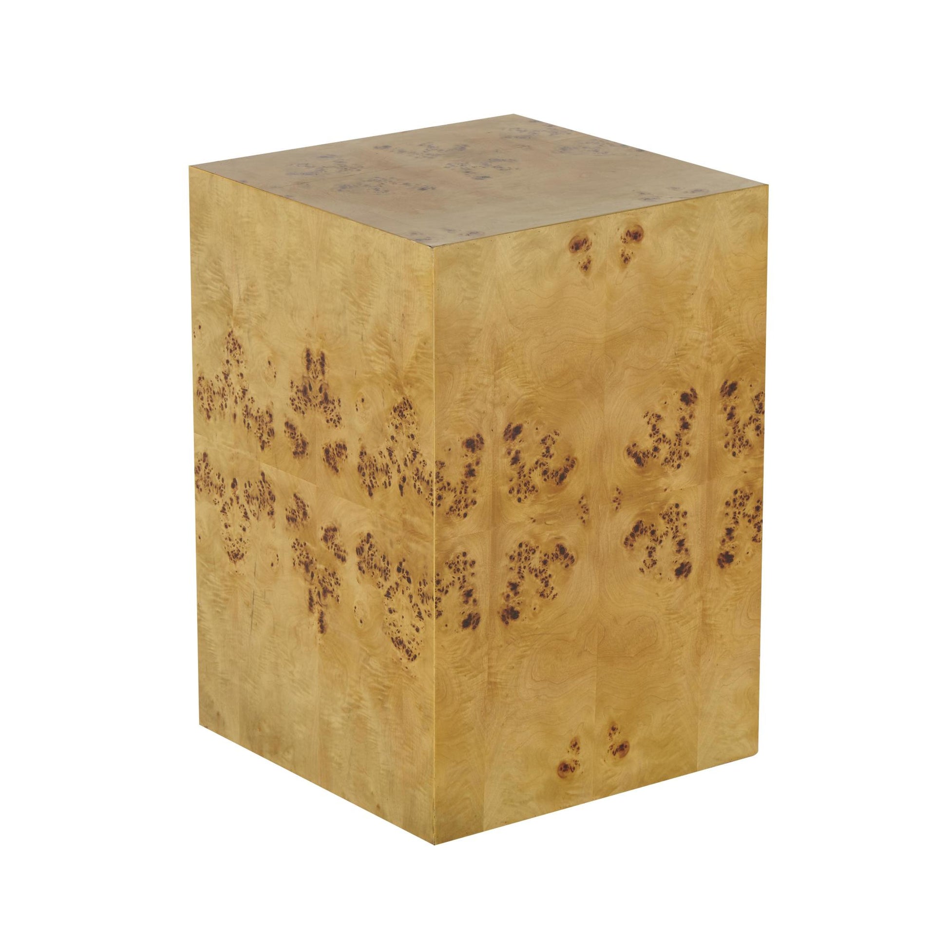 Brown Wood Square Cube Side End Accent Table with Wood Grain Patterns
