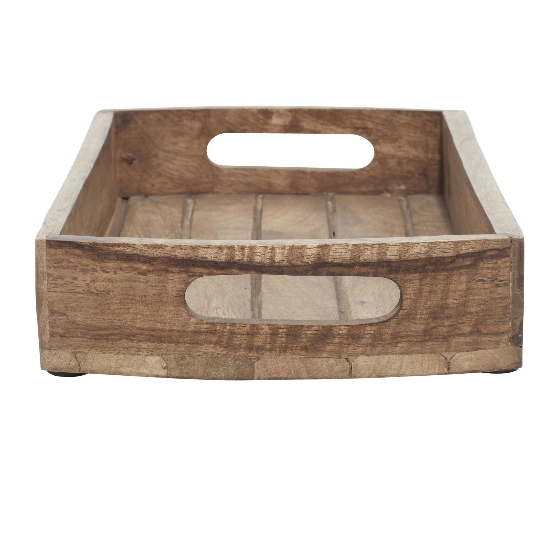Set of 3 Light Brown Mango Wood Living Room Decor Tray with Slot Handles