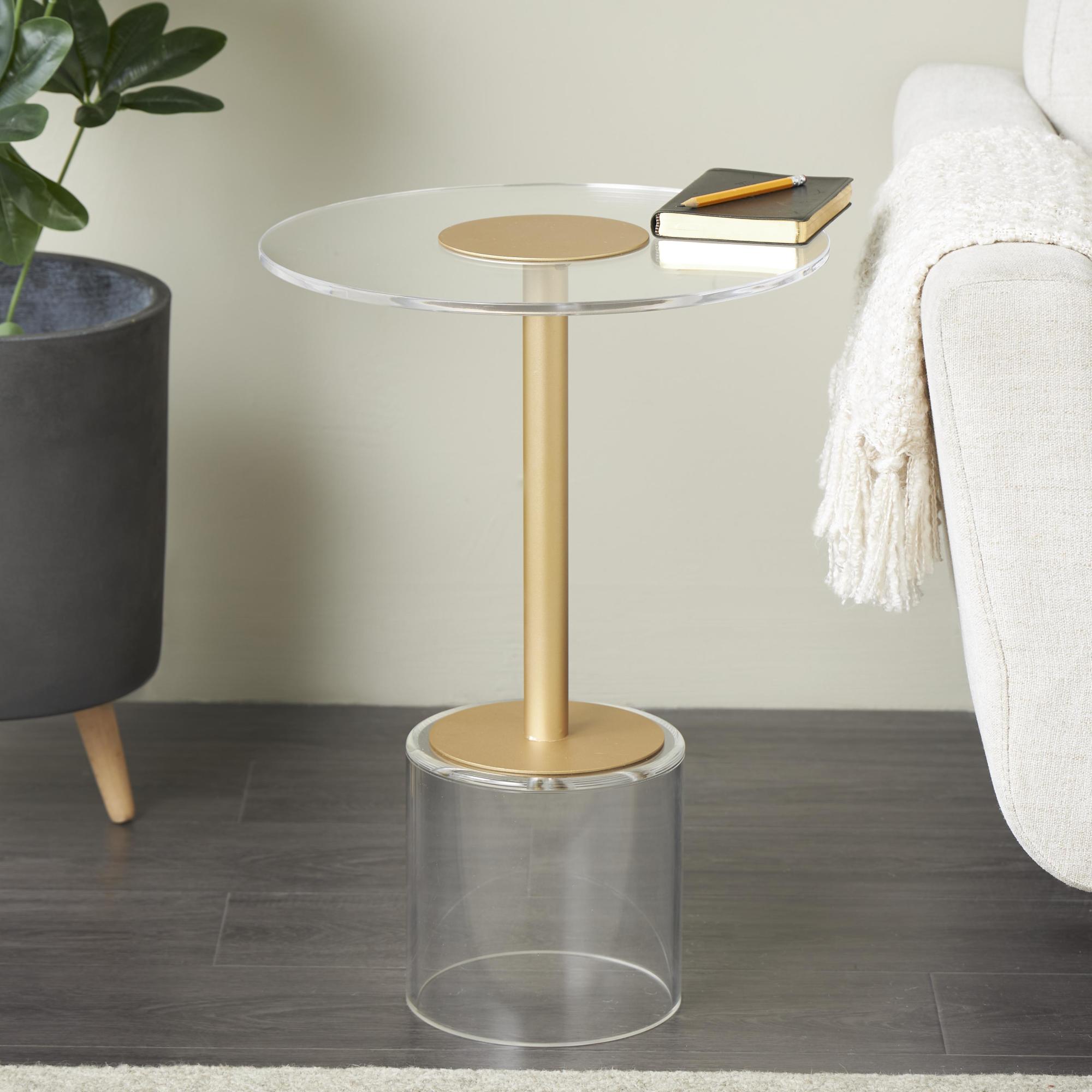 Clear Acrylic Plastic Side End Accent Table with Elevated Base and Gold Stand