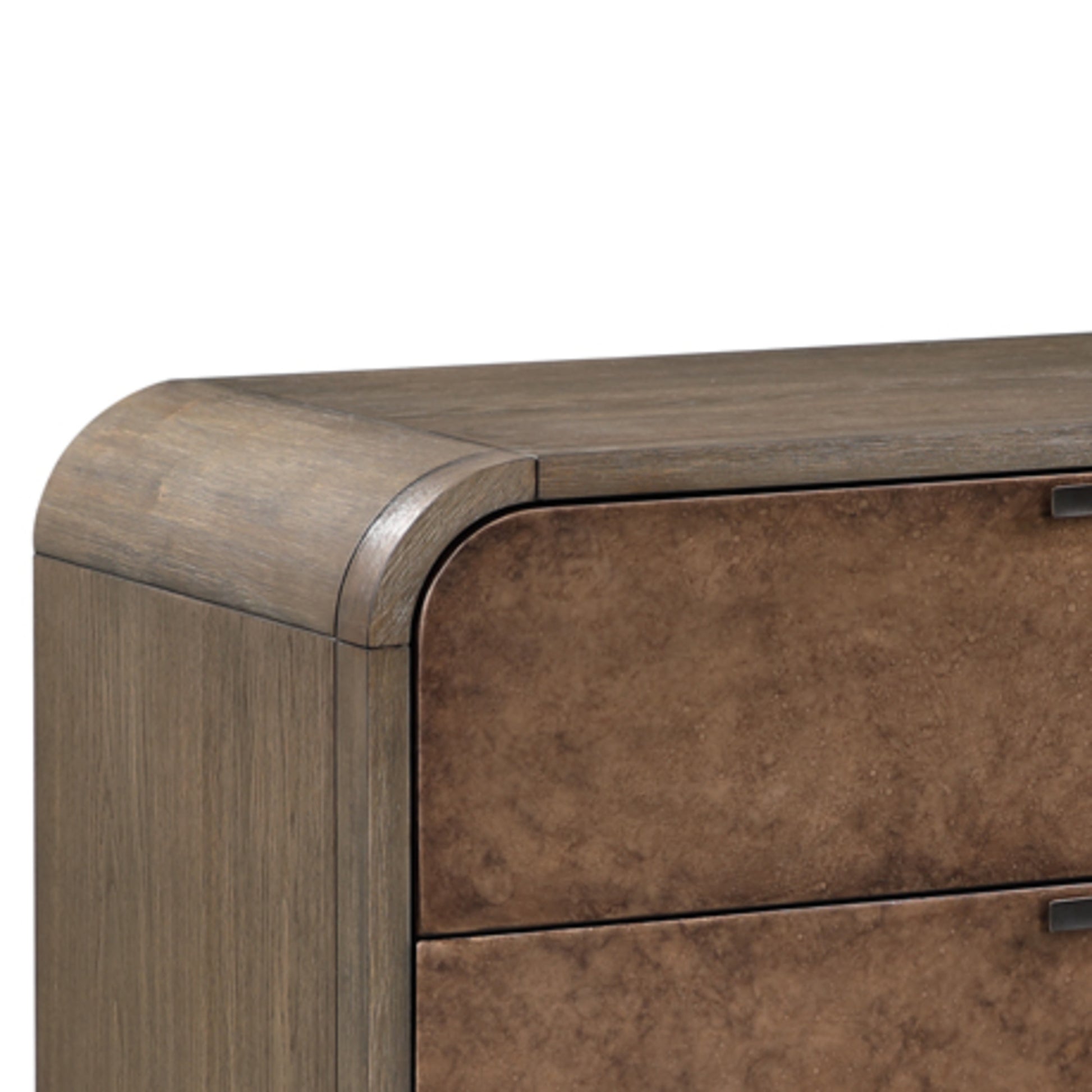 Brown Wooden 3 Drawer Room Dresser with Natural Wood Grains and Black Handles