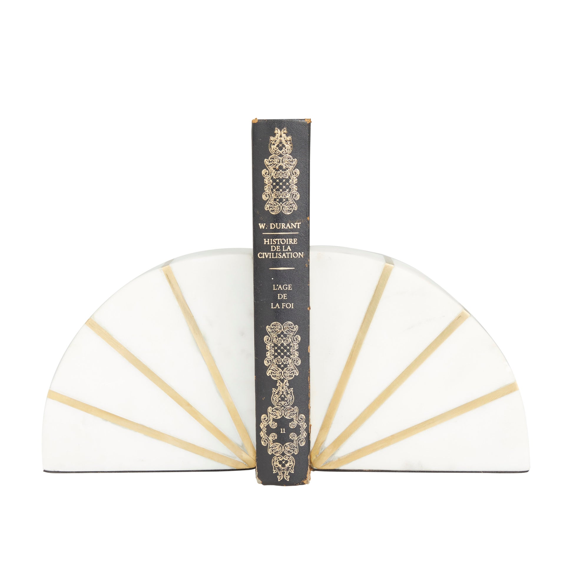 CosmoLiving by Cosmopolitan Set of 2 Geometric Marble 9 lbs Decorative Bookends with Gold Inlay