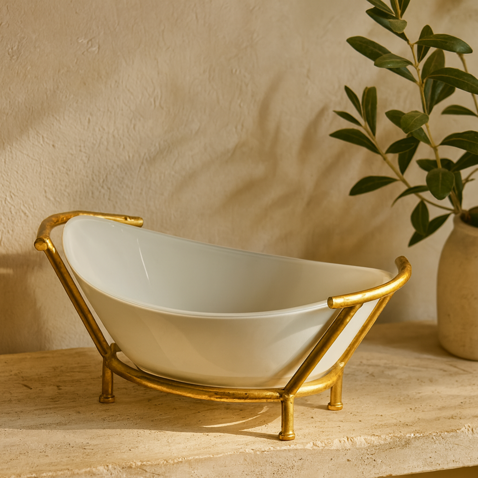 CosmoLiving by Cosmopolitan Kitchen White Glass Decorative Serving Bowl with Gold Metal Stand