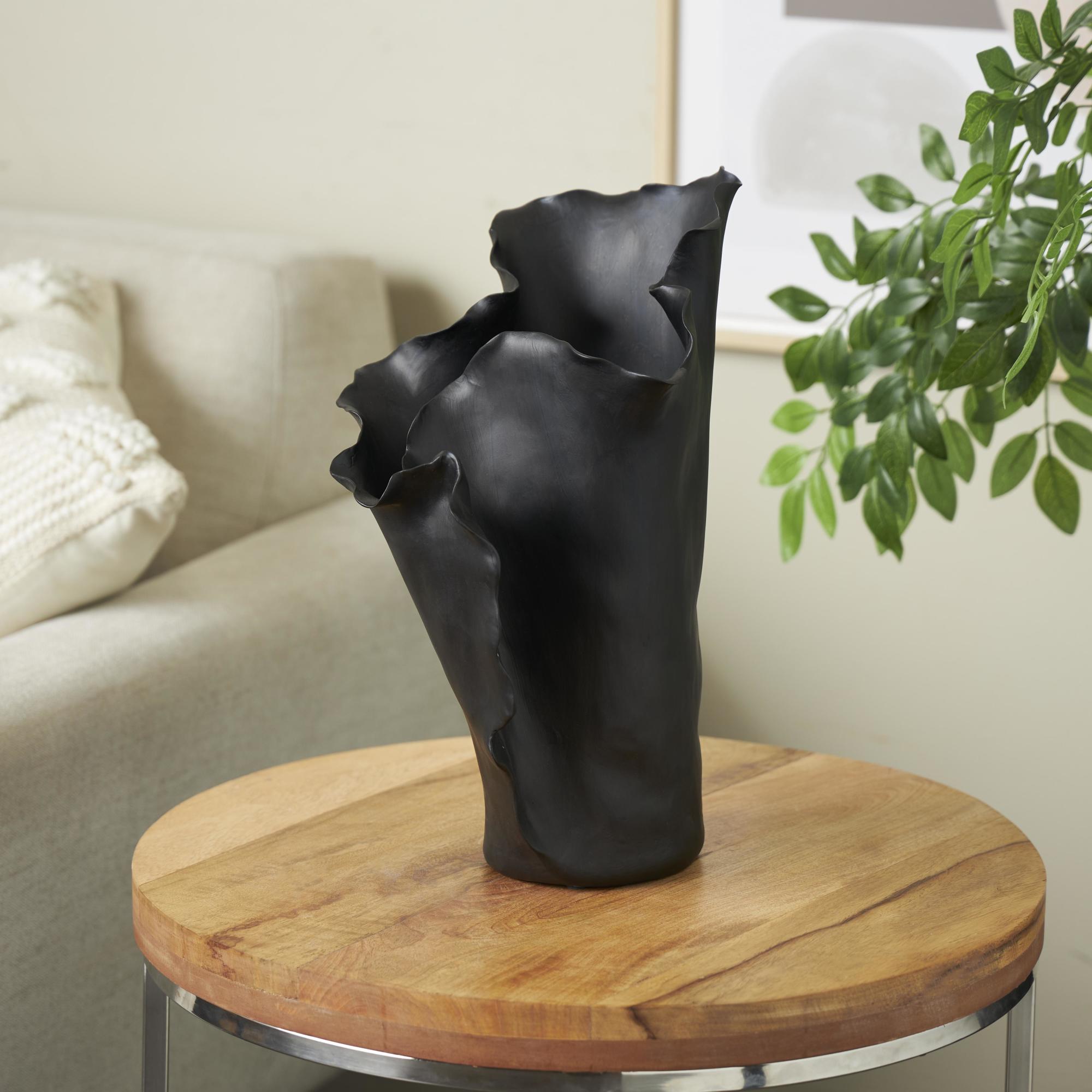 Abstract Ceramic Floral Inspired Decorative Vase with Wavy Folded Rim