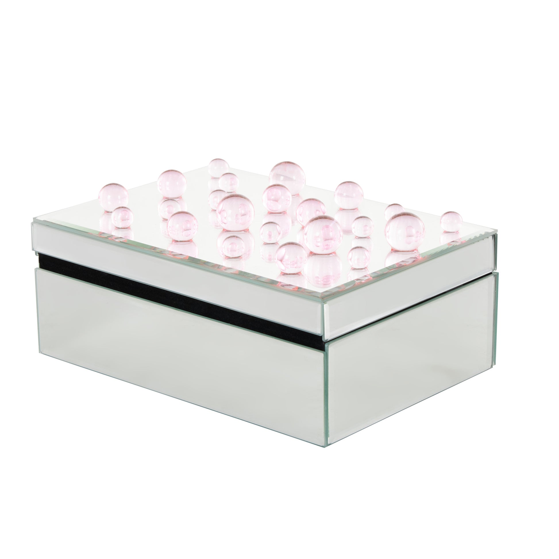 Glass Mirrored Decorative Jewelry Box with Pink Bubble Textured Balls