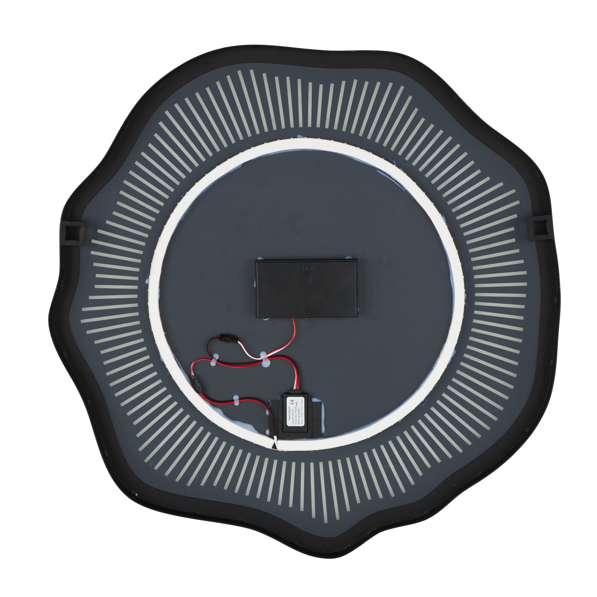 Abstract Silver Glass Wavy LED Room Wall Mirror with Radial Pattern
