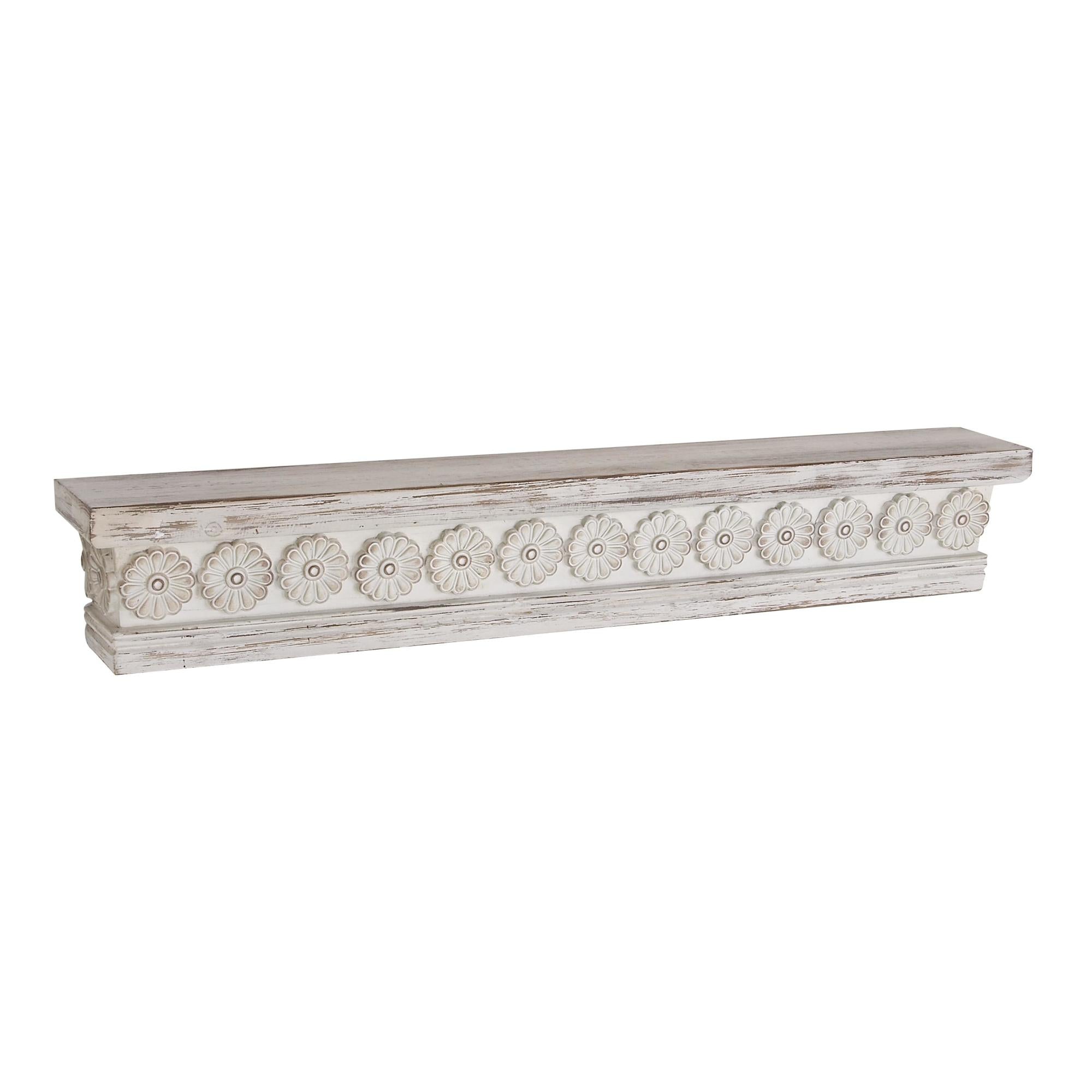 Floral White Wood Intricate Carved 1 Shelf Room Wall Shelf