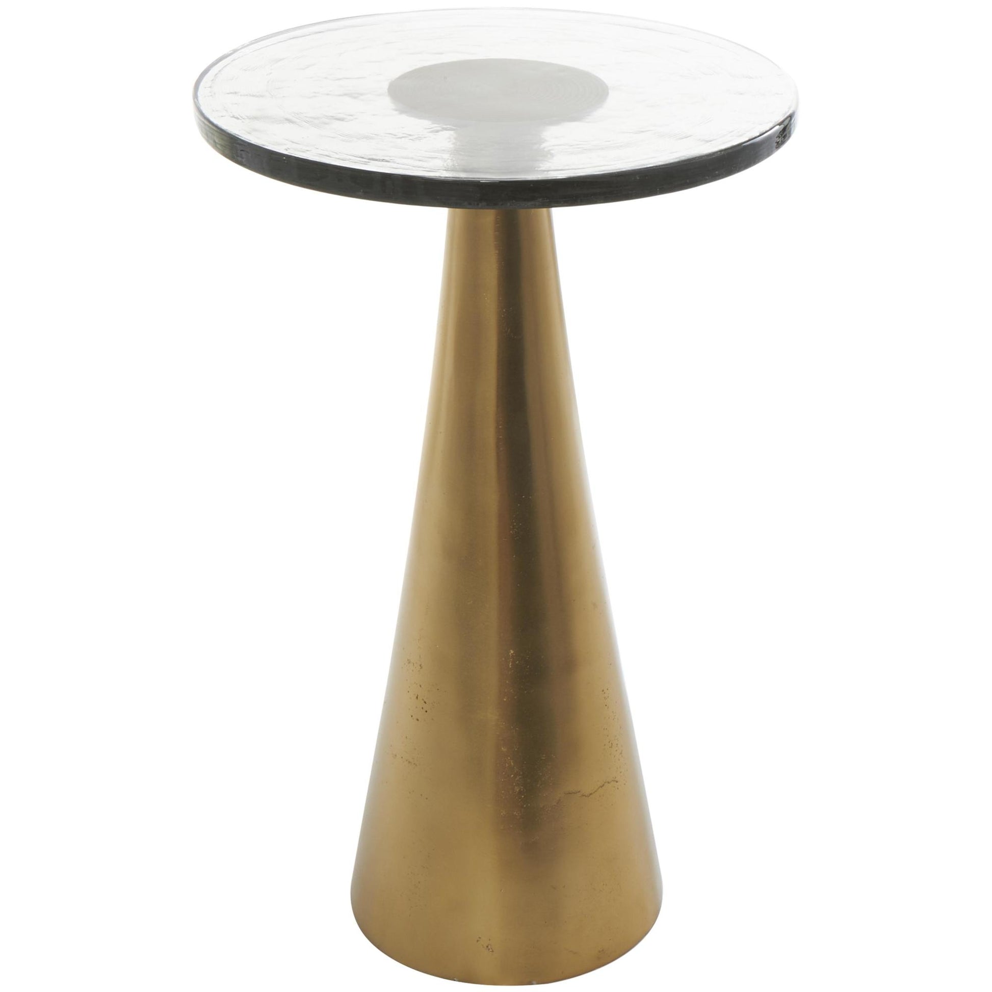Geometric Aluminum Metal Cone Side End Accent Table with Textured Glass Tabletop