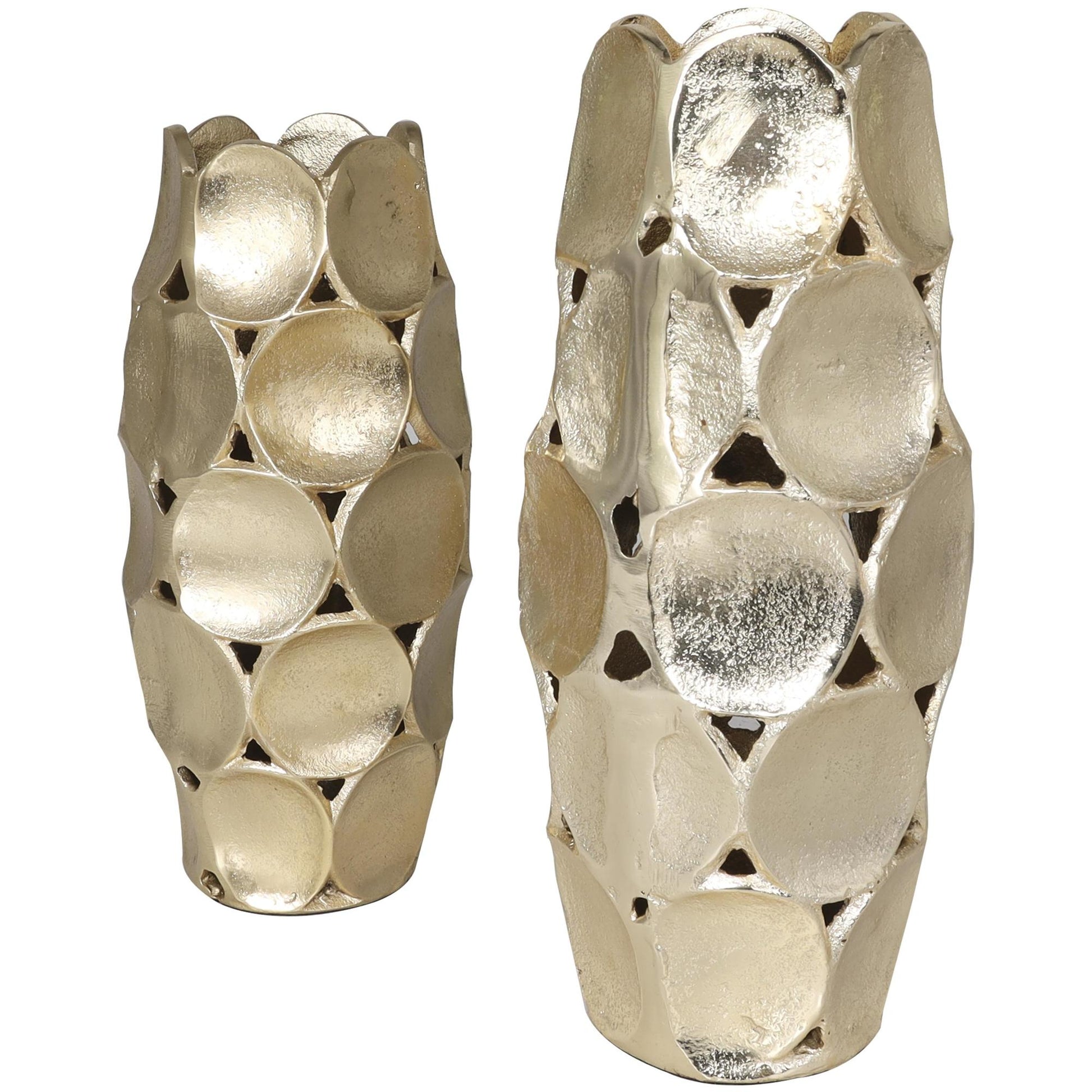 Set of 2 Geometric Aluminum Metal Open Framed Decorative Vase with Circular Plates