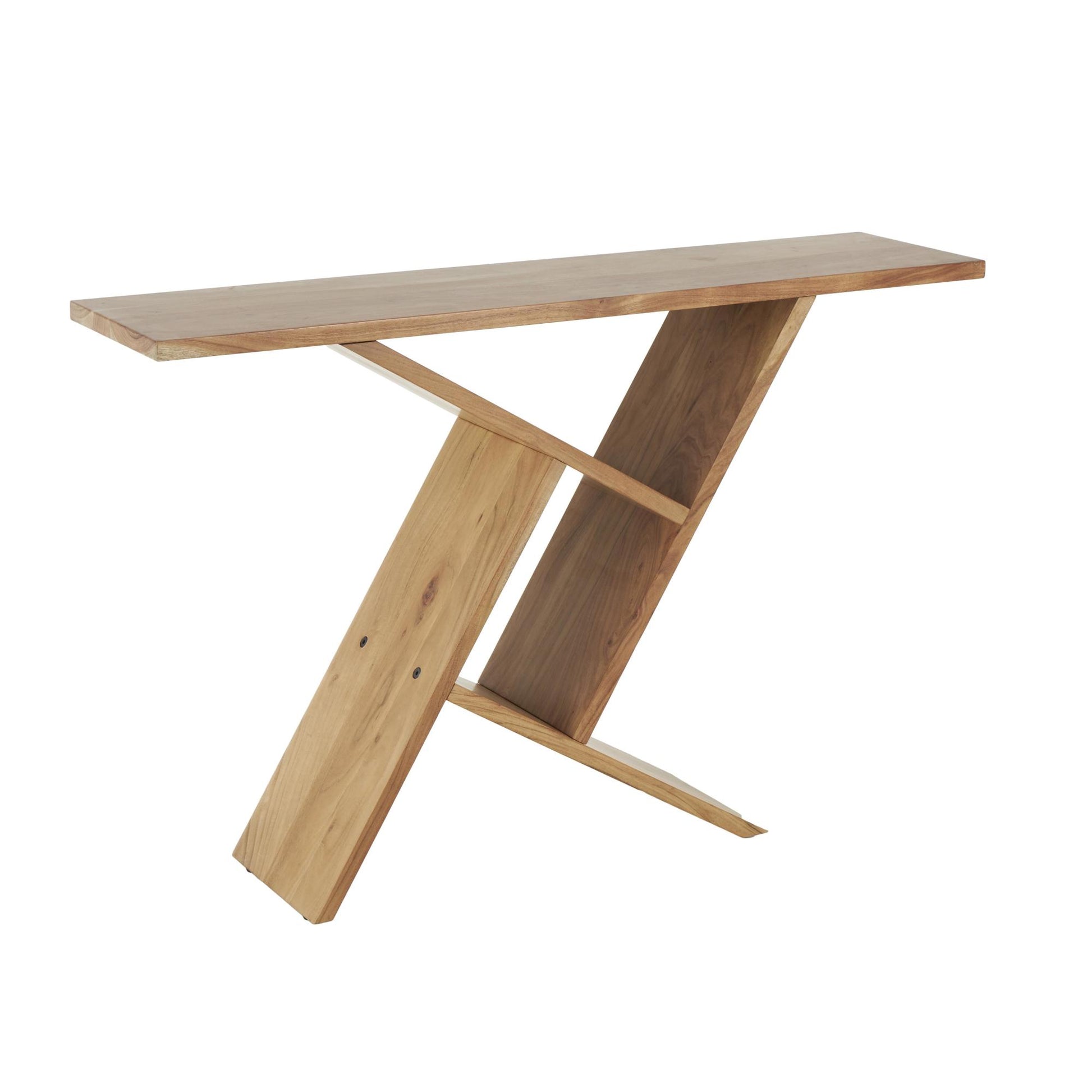 Geometric Brown Wood Living Room Console Table with Rectangular Patterned Legs