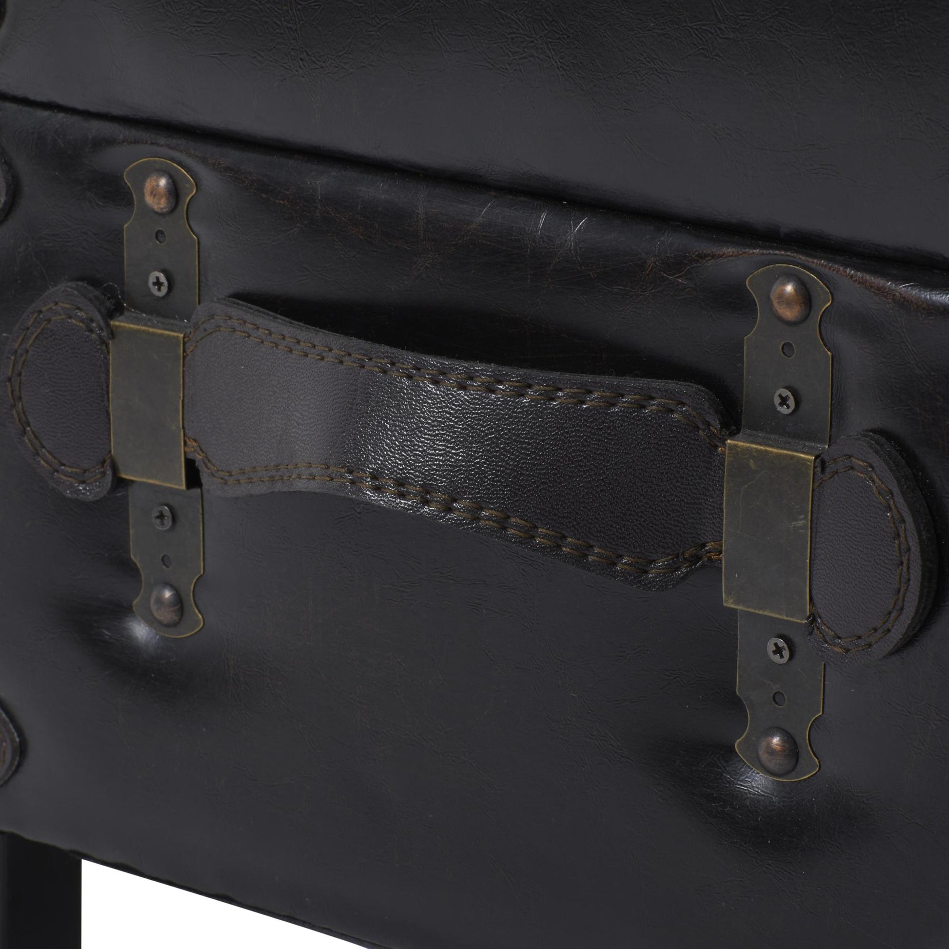 Set of 3 Brown Faux Leather Vintage Room Storage Bench with Faux Leather Buckle Straps and Stud Details