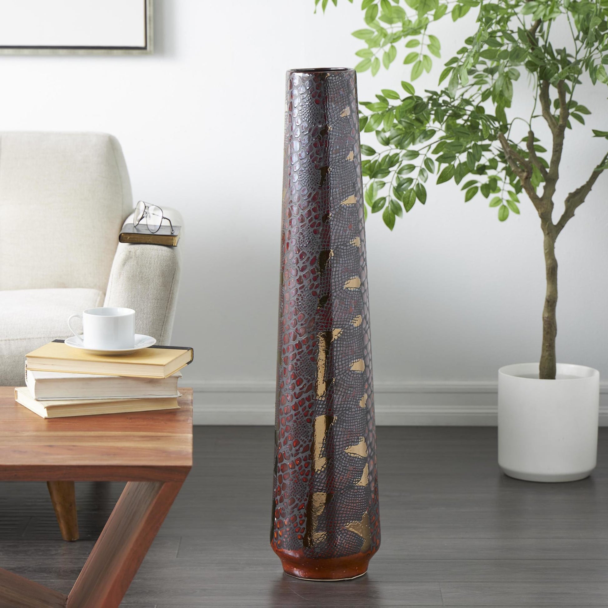 Multi Colored Ceramic Snakeskin Inspired Decorative Vase