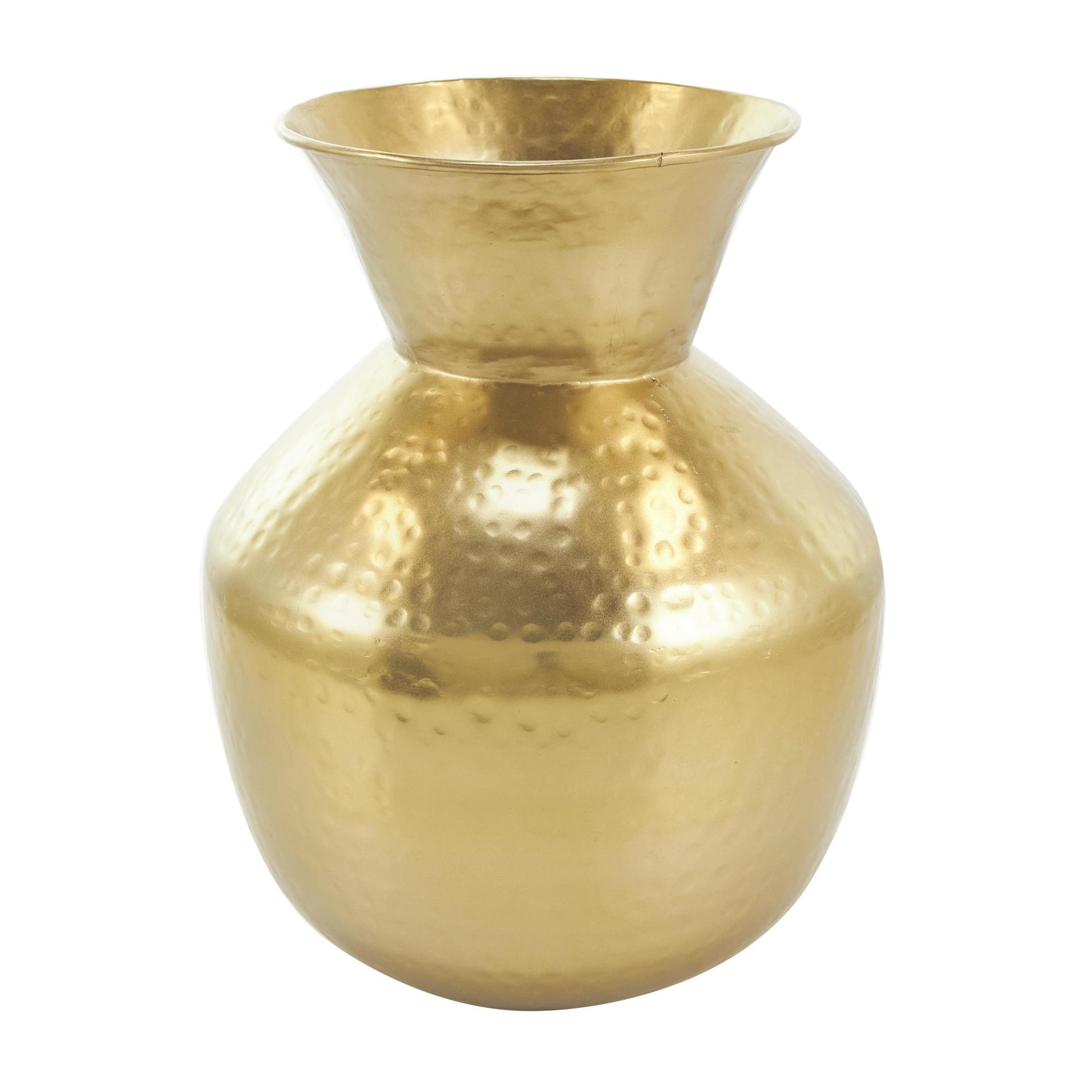 Gold Metal Hammered Spotted Decorative Vase with Fluted Top