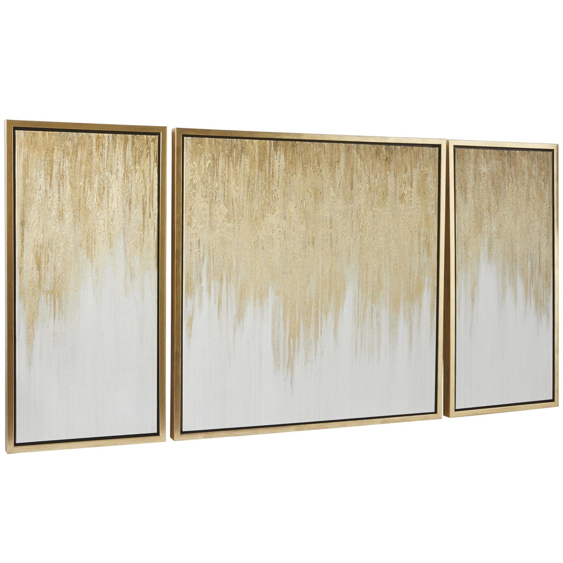 Set of 3 Geode Gold Canvas Ombre Living Room Framed Wall Art with Gold Frame
