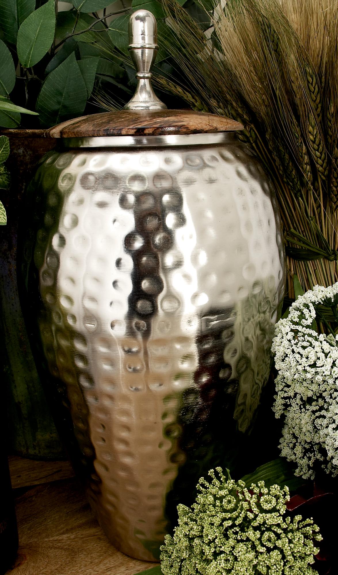 Silver Metal Hammered Living Room Decorative Jars