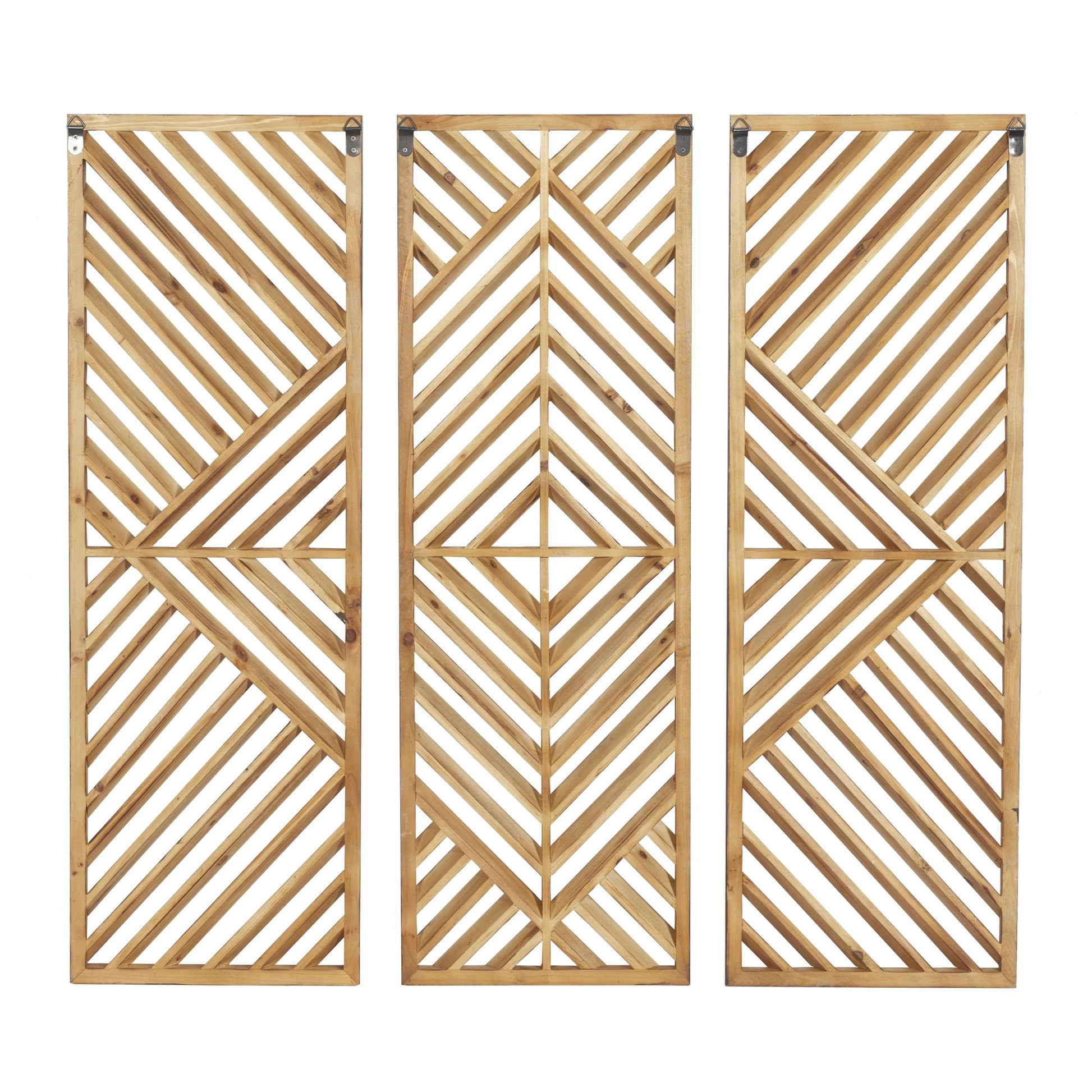 Set of 3 Geometric Brown Wood Slatted Wood Design Home Wall Decor