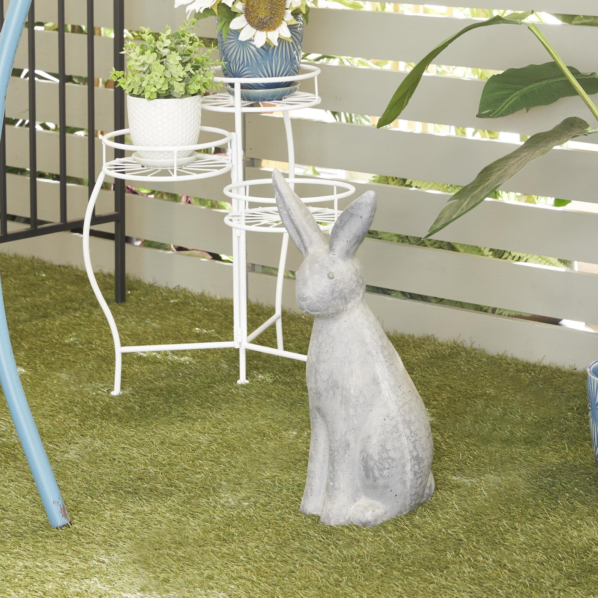 Rabbit Gray Polystone Indoor Outdoor Decorative Garden Sculpture
