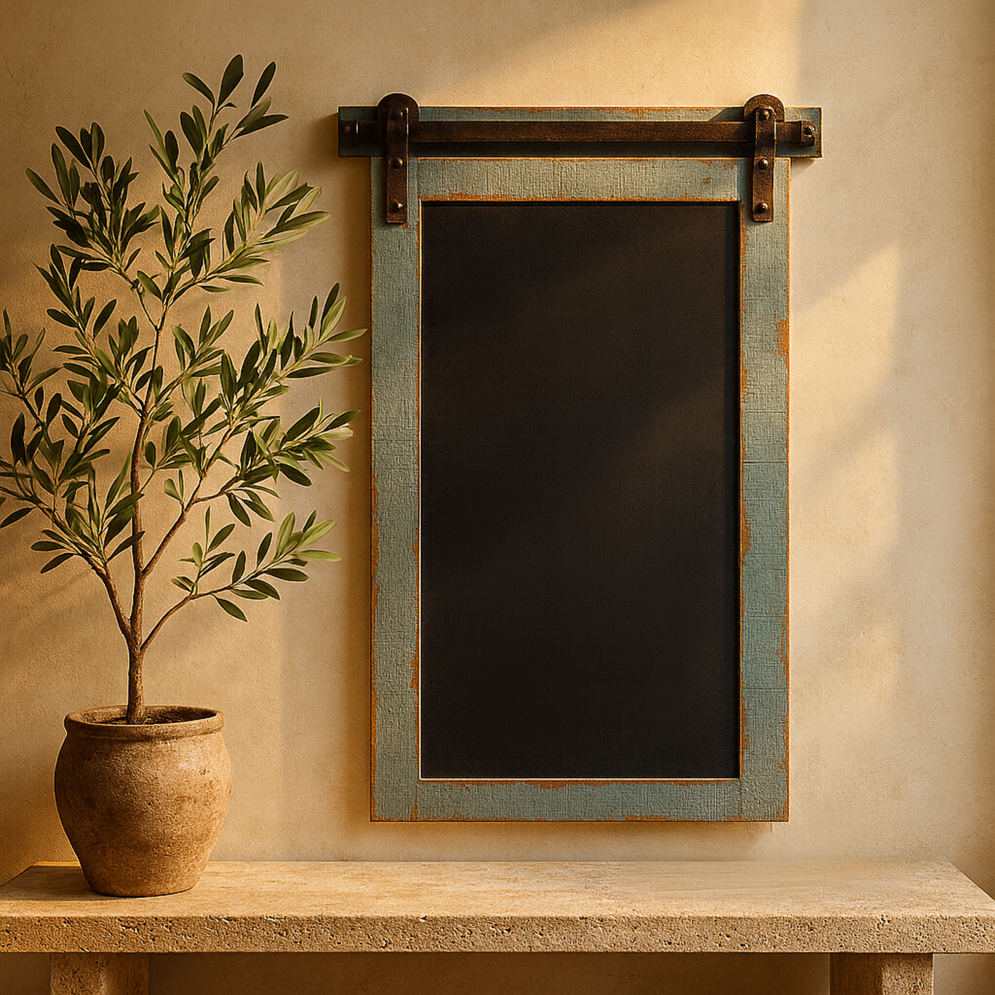 Sign Blue Wood Sliding Barn Door Inspired Chalkboard Home Wall Decor