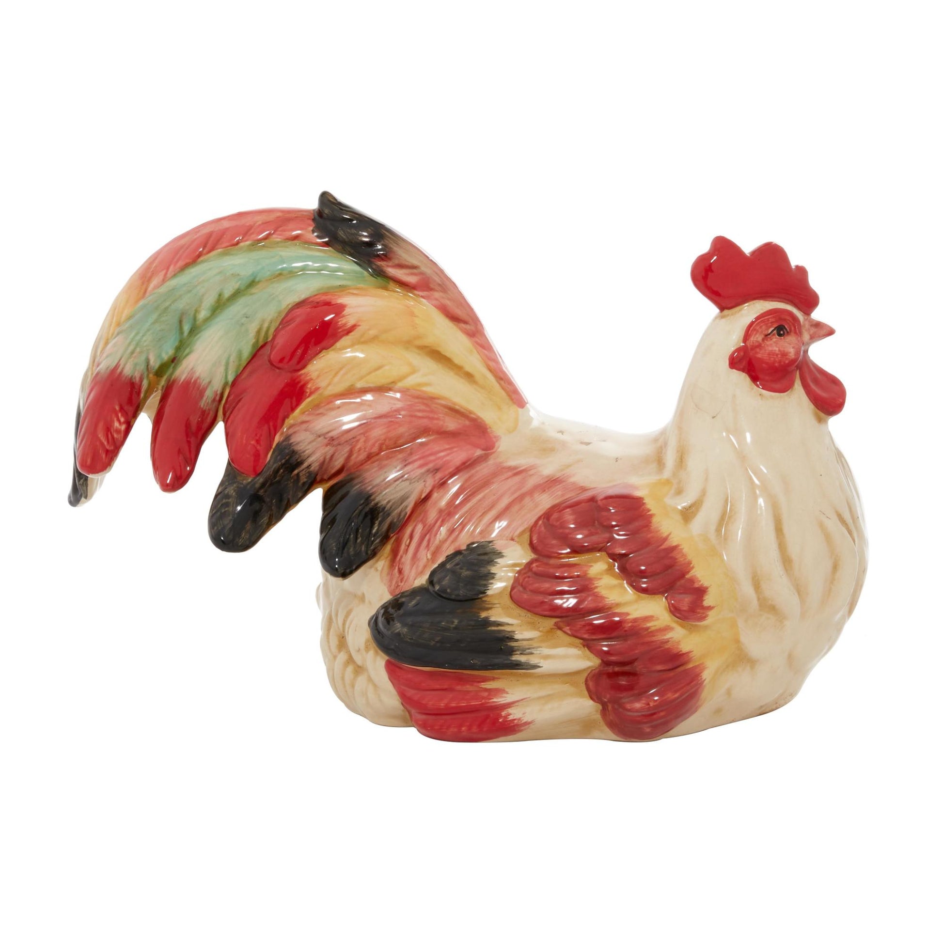 Rooster Red Ceramic Indoor Outdoor Decorative Garden Sculpture