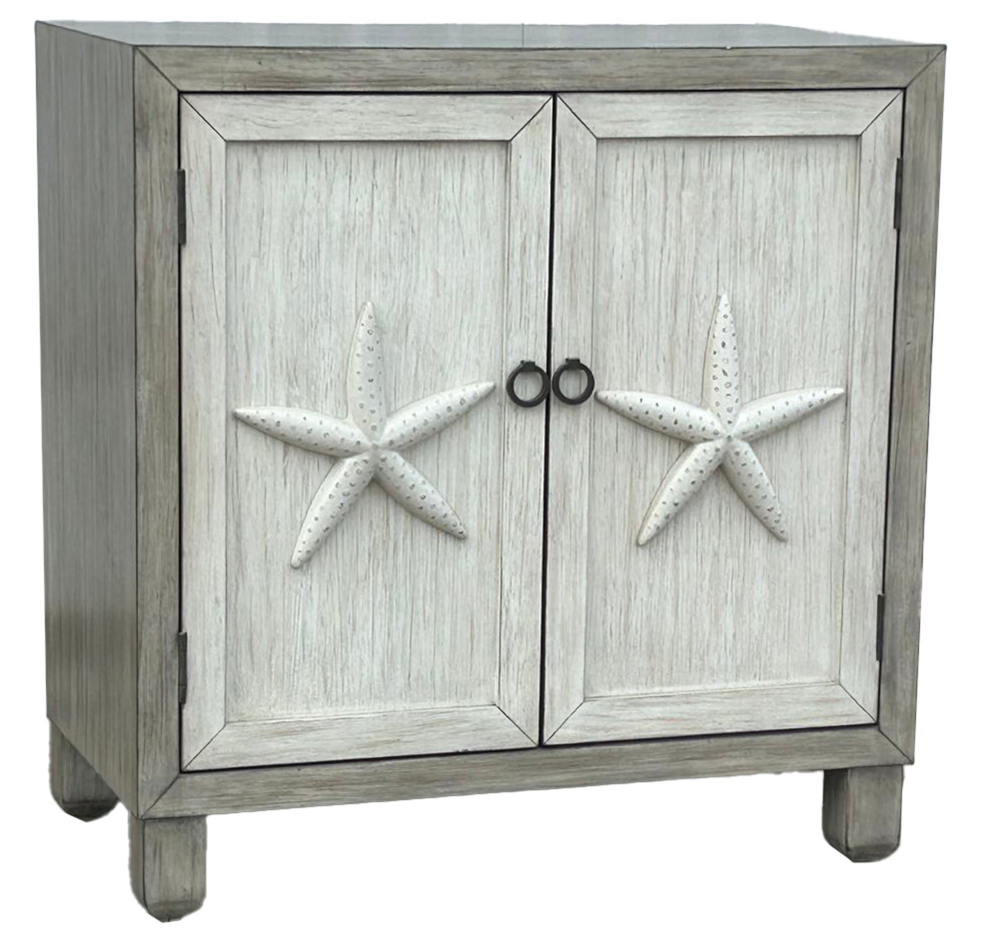 Starfish Gray Wooden Washed 2 Door Room Cabinet with Black Ring Handles
