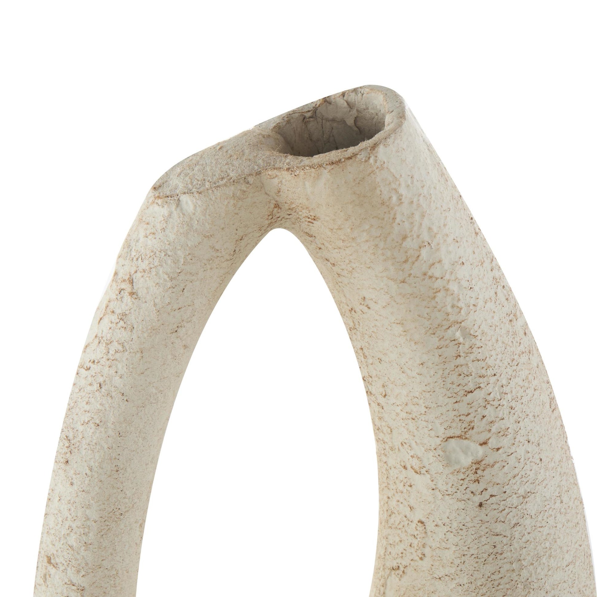 Abstract Cream Paper Mache Curved Cutout Decorative Vase with Brown Distressed Texturing