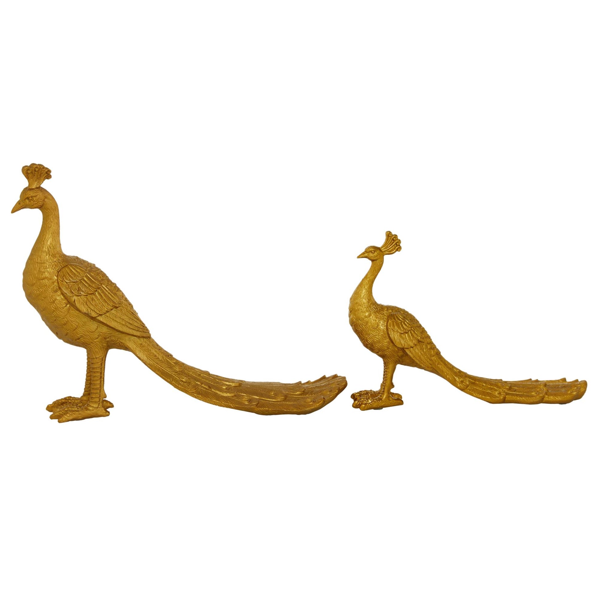 Set of 2 Peacock Gold Polyresin Decorative Sculpture