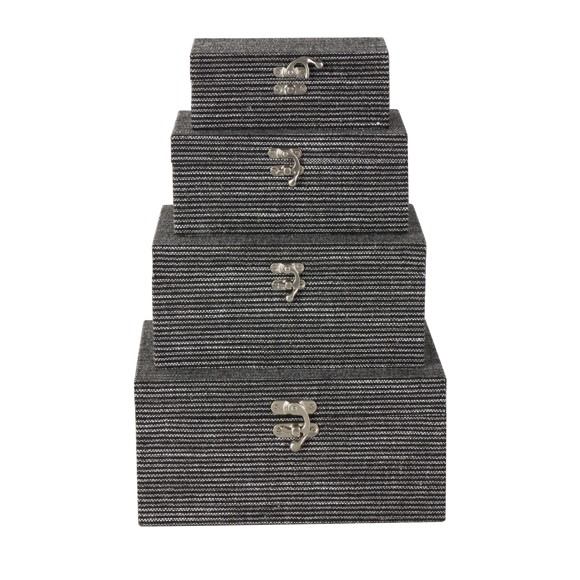 Set of 4 Fabric Handmade Storage Decorative Box with Silver Latches Set of 4 10", 9", 8", 6"H