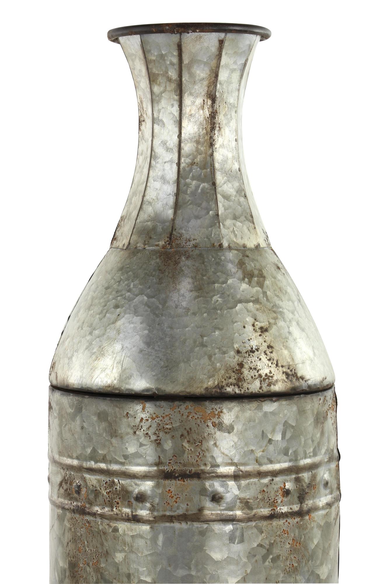 Set of 3 Gray Metal Handmade Tall Galvanized Floor Decorative Vase with Studs