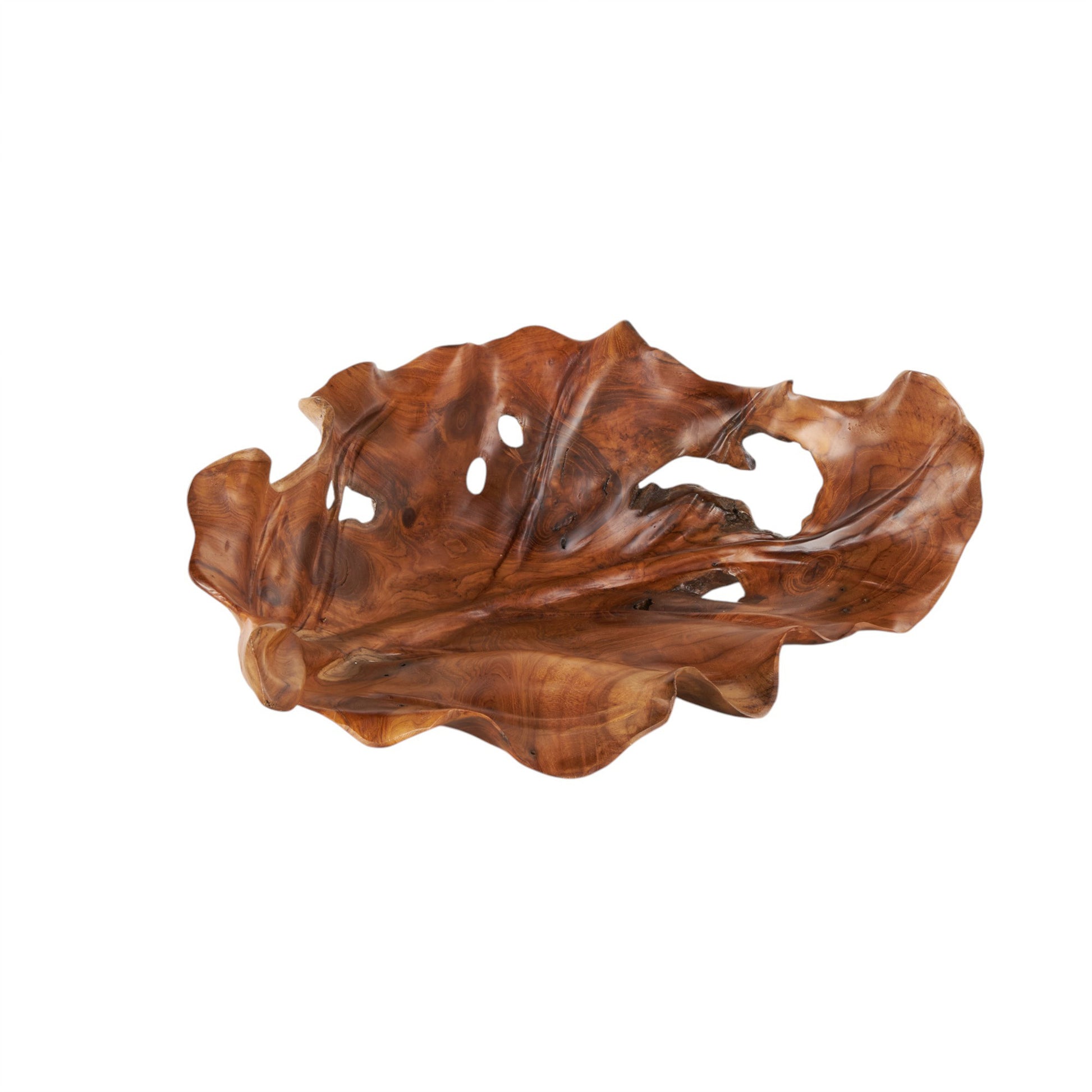 Leaf Brown Teak Wood Handmade Carved Living Room Decor Tray