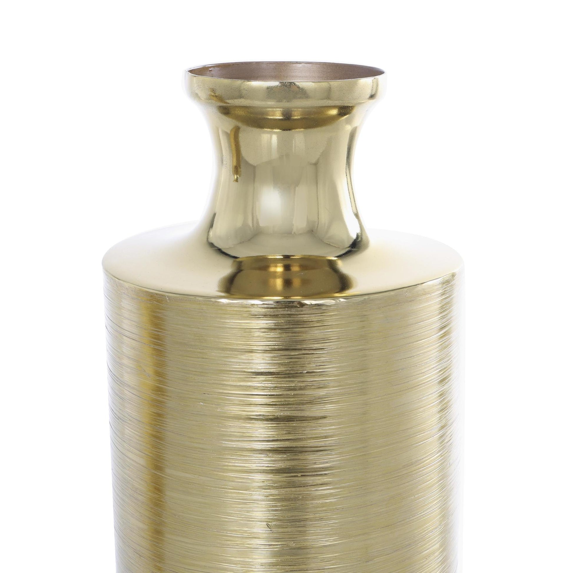 Set of 2 Gold Aluminum Metal Brushed Textured Decorative Vase