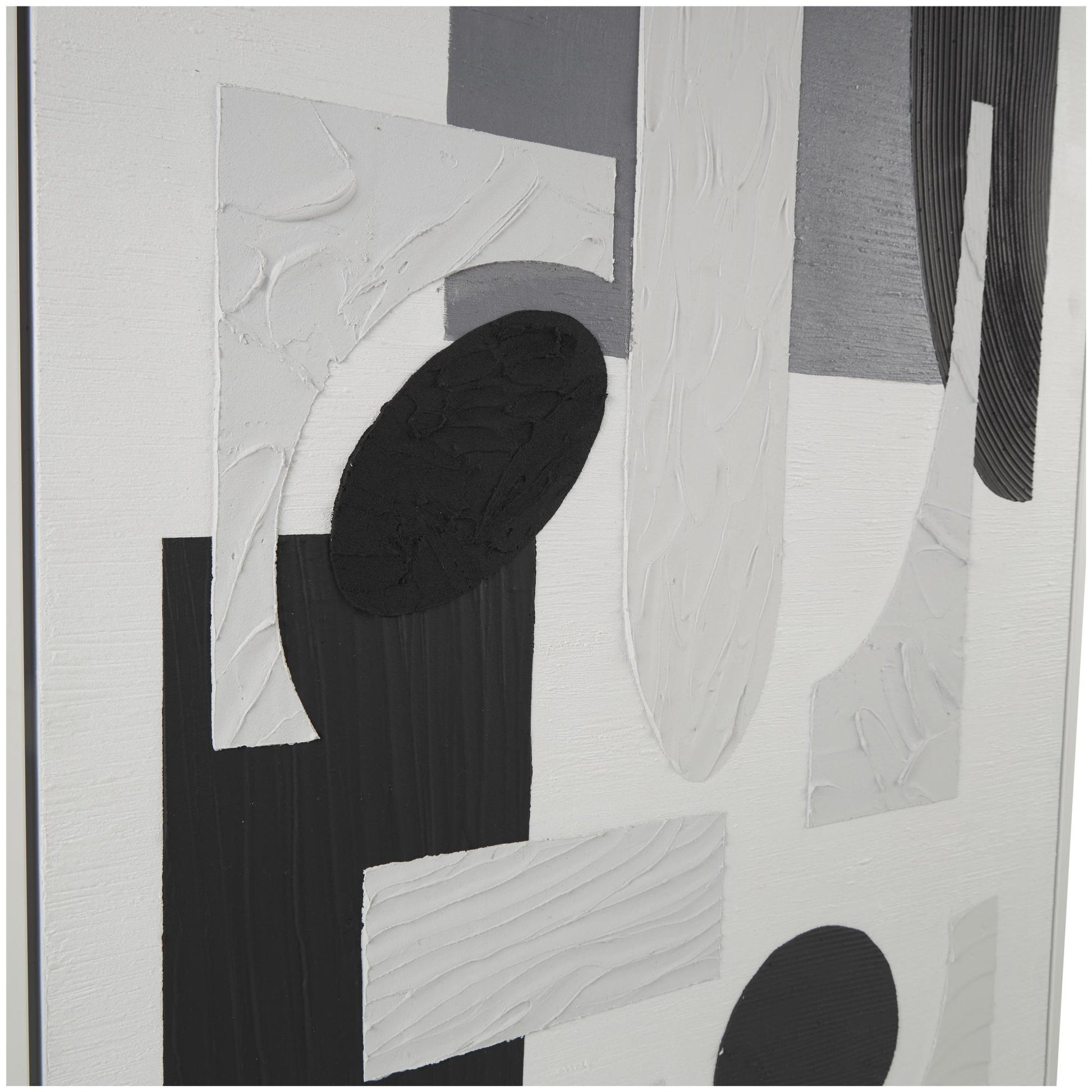 Geometric Canvas Textured Living Room Framed Wall Art with Various Shapes and White Accents